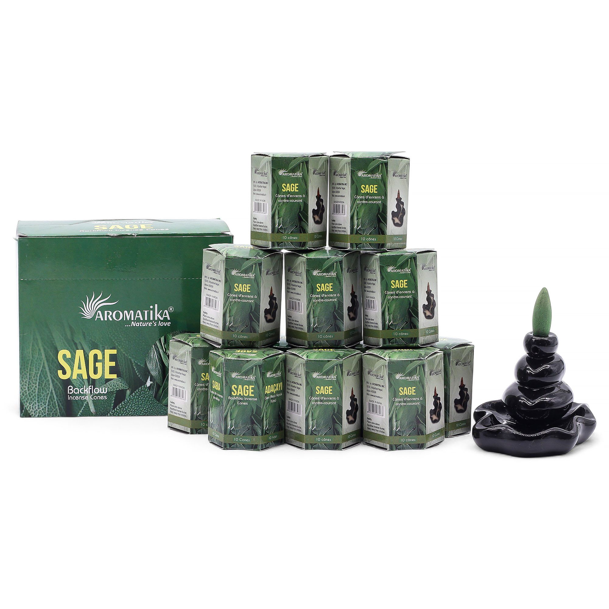 Pack of 10 Masala Backflow Incense - Sage