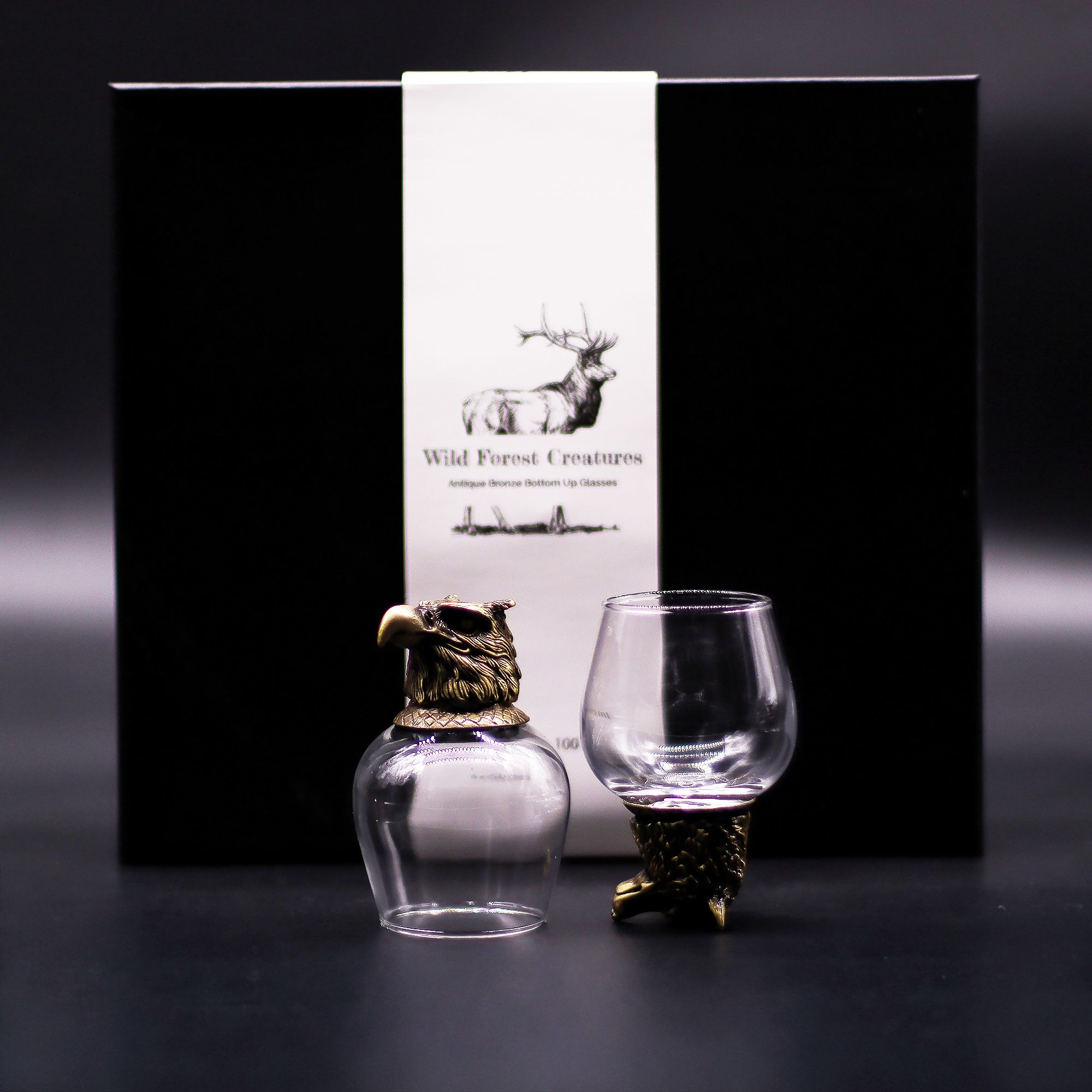 Gift Set of 6 Glasses (100ml) - Wild Forest Creatures - Antique Bronze