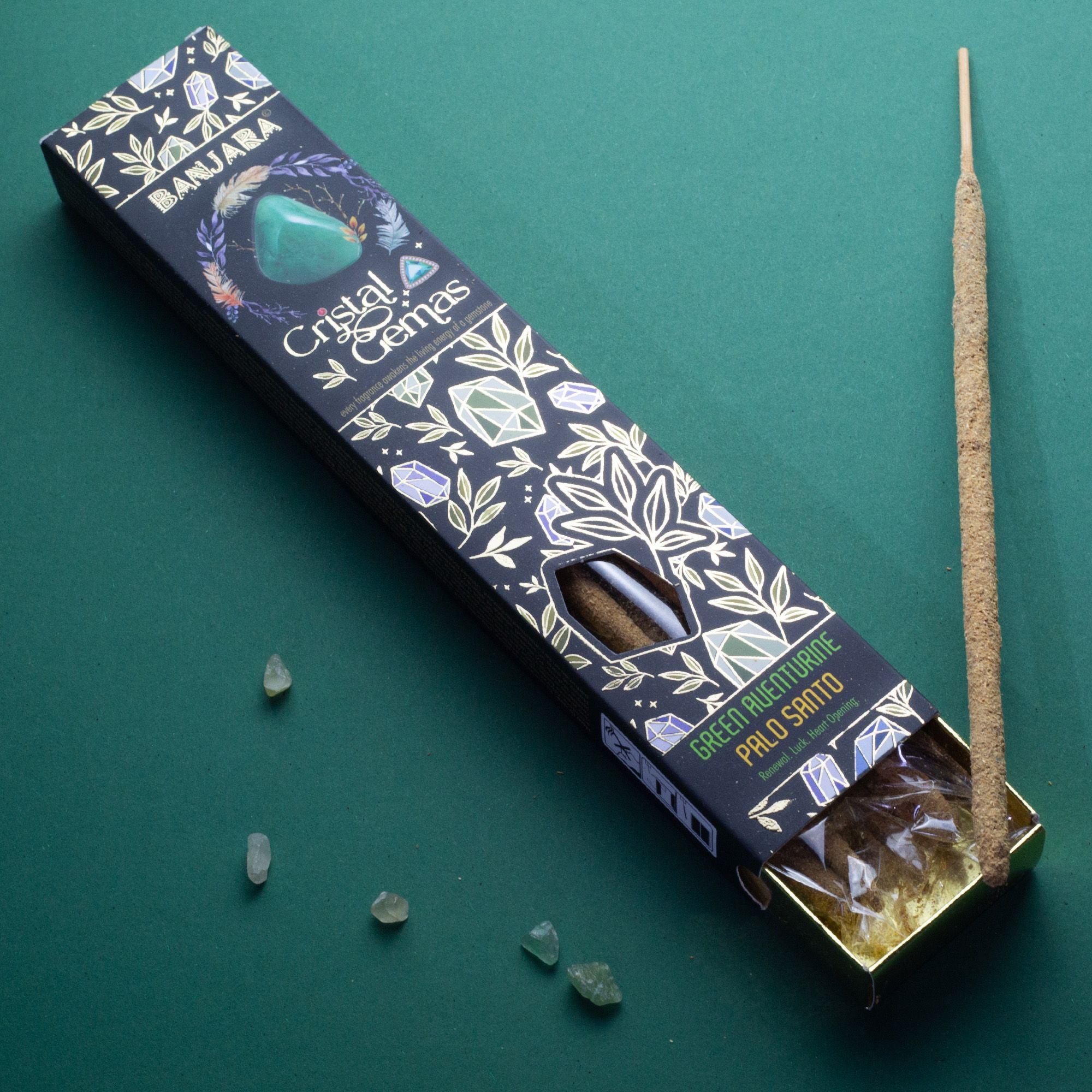Banjara Cristal Gemas Incense Sticks - Green Aventurine Palo Santo