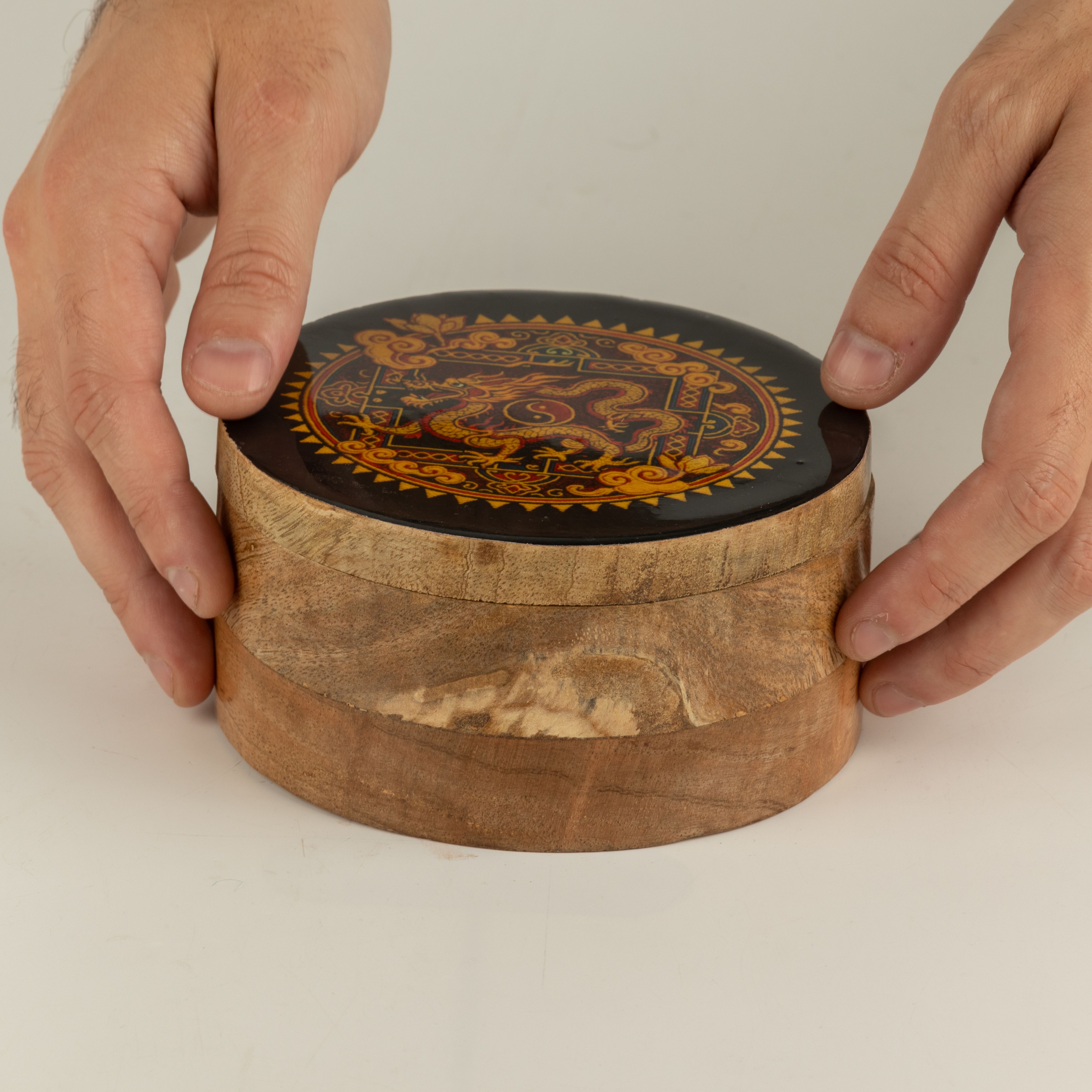 Round Enamelled Box - Dragon Yin Yang