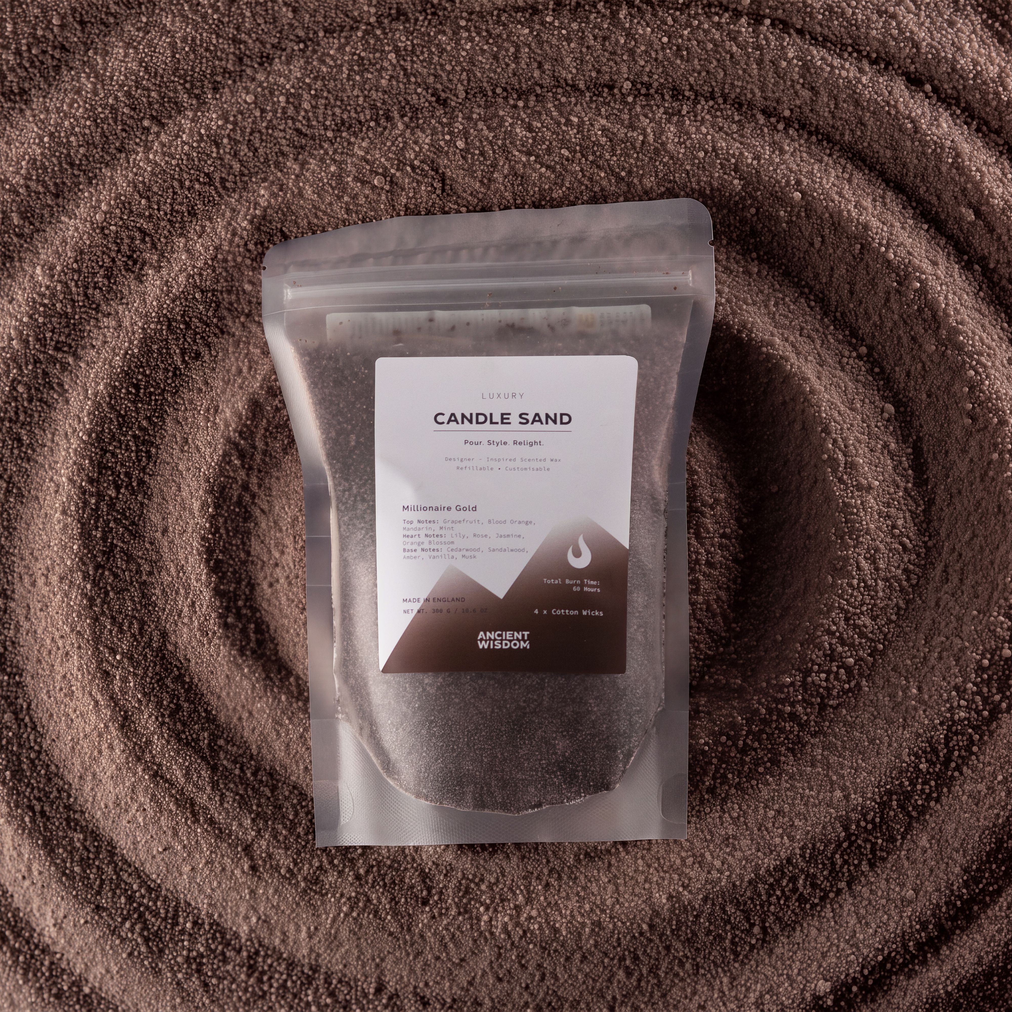 Fragranced Candle Sand - Chocolate Brown - Millionaire Gold - 300g