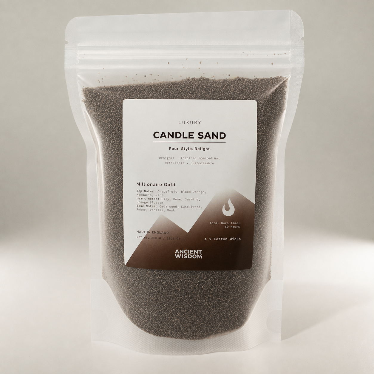 Fragranced Candle Sand - Chocolate Brown - Millionaire Gold - 300g