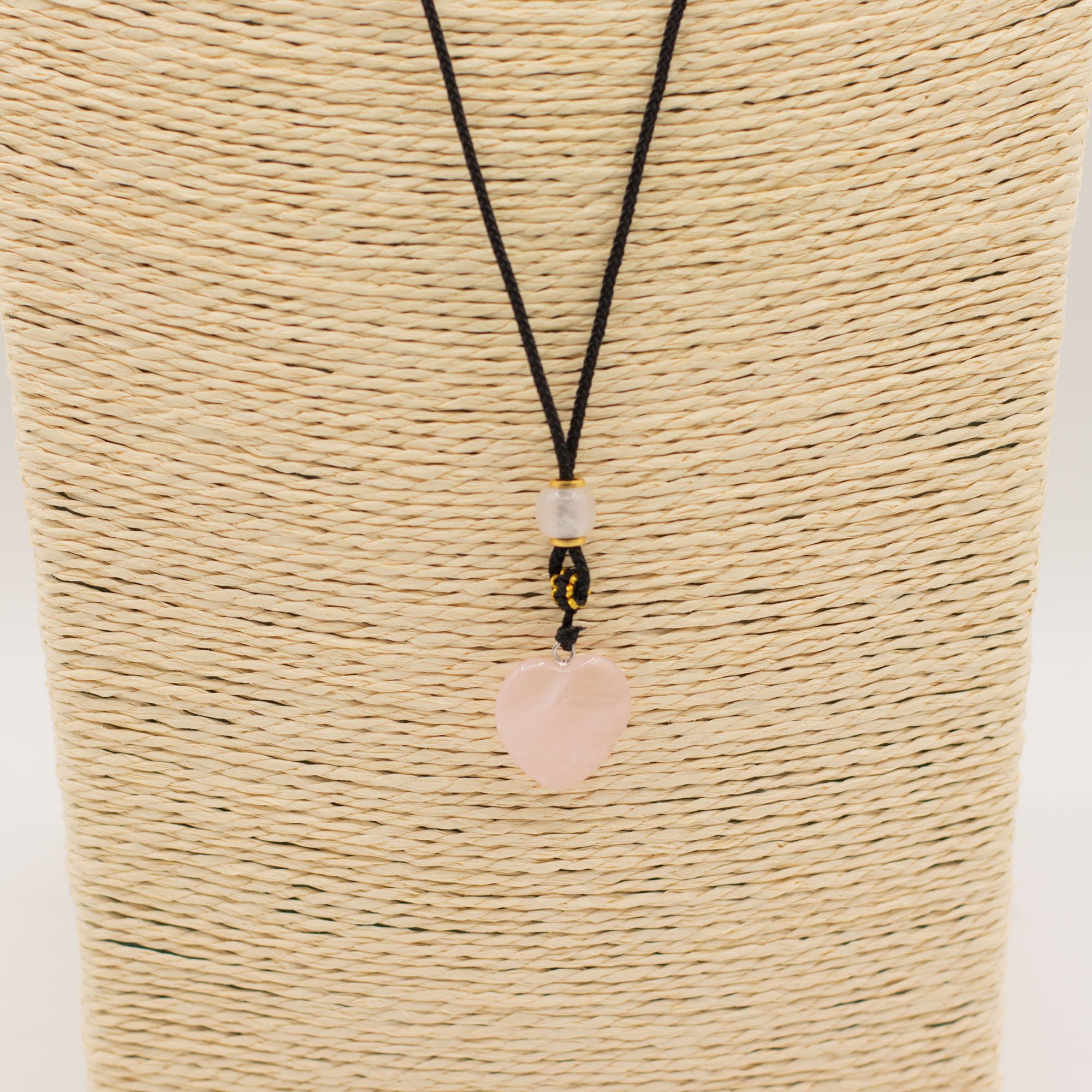 Cord Necklace Gemstone Pendant - Rose Quartz Heart