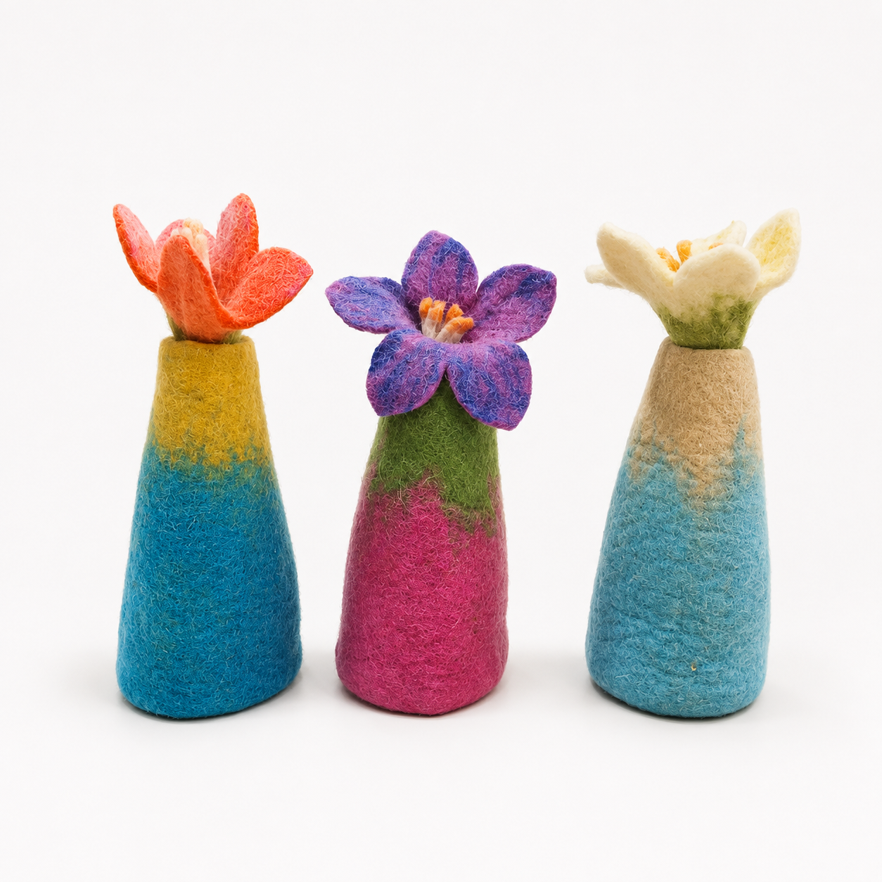 Felt Flower Vases – Set of 3 Assorted Designs