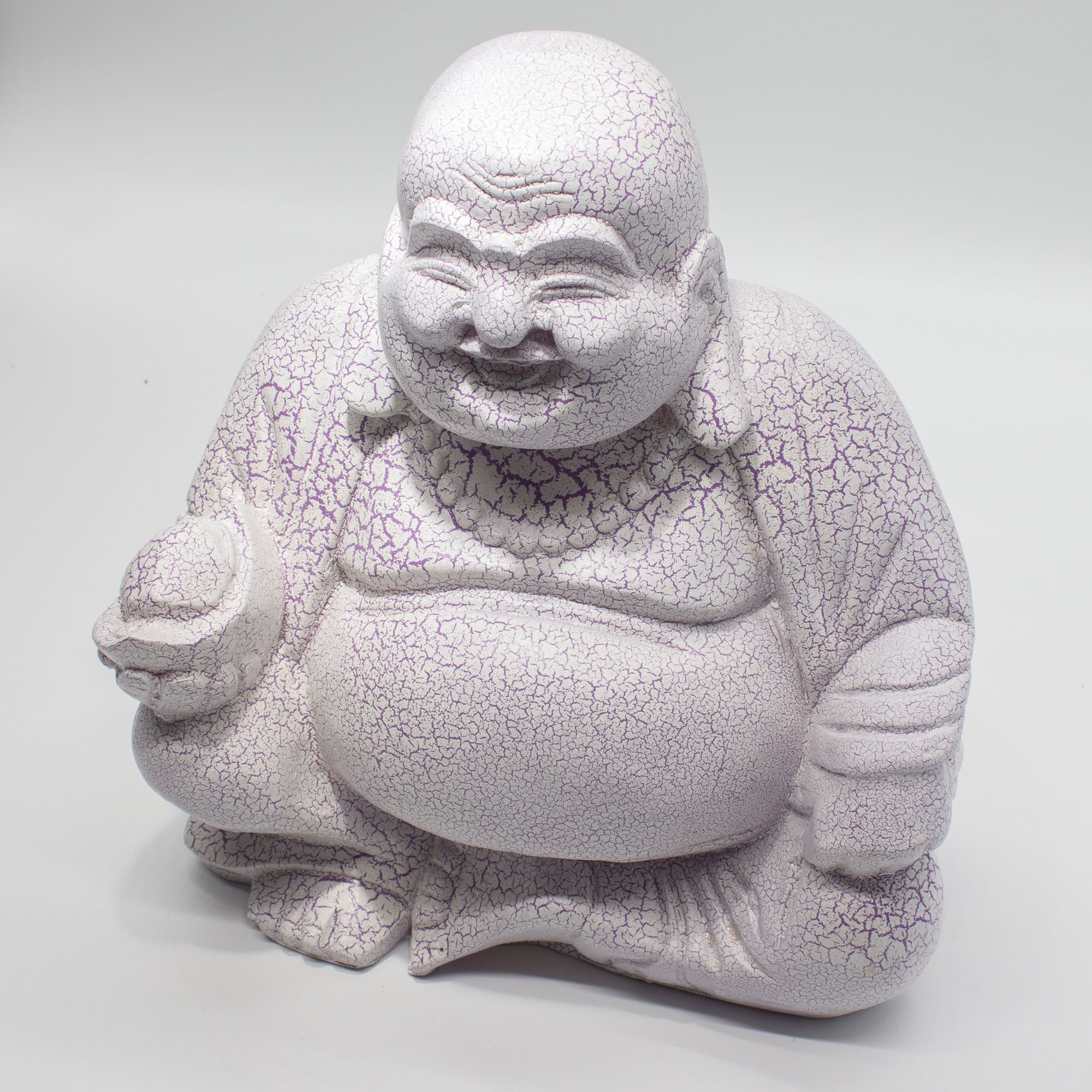 Laughing Buddha Lamp Lavender Crackle - Round Stand