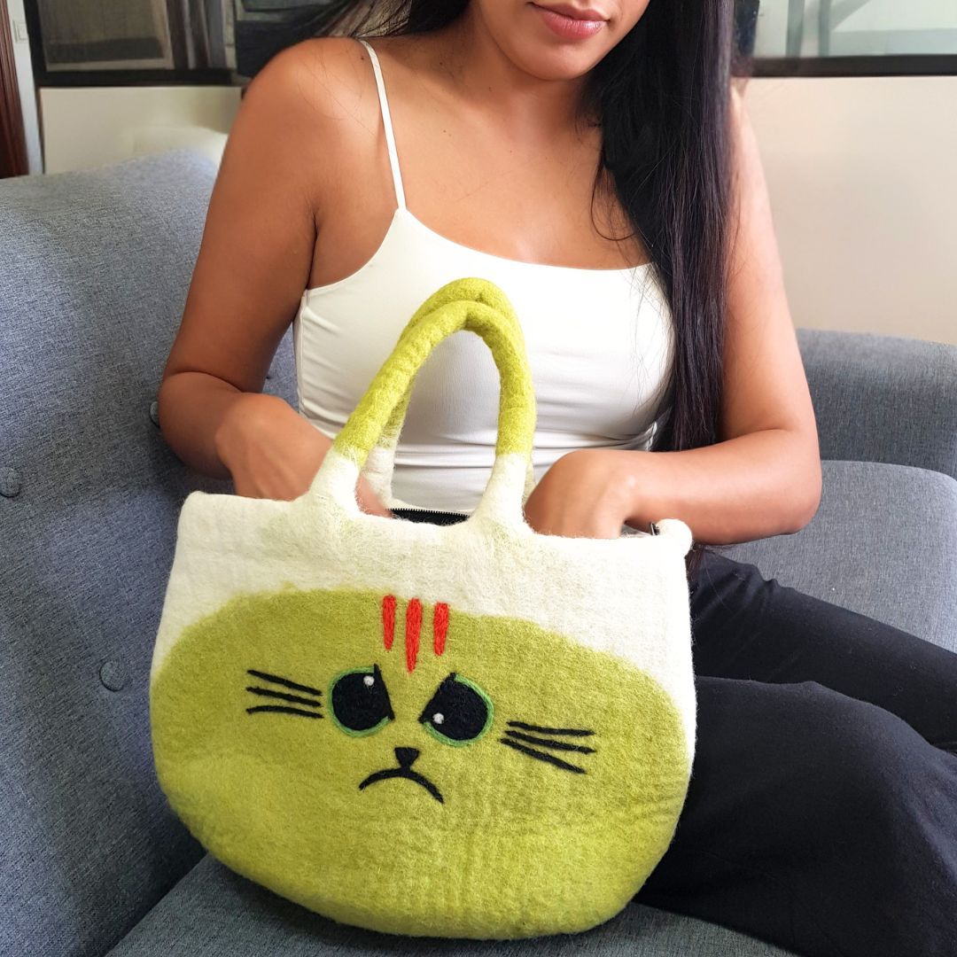 Large Grumpy Cat Felted Bag
