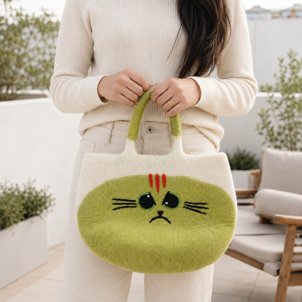 Large Grumpy Cat Felted Bag