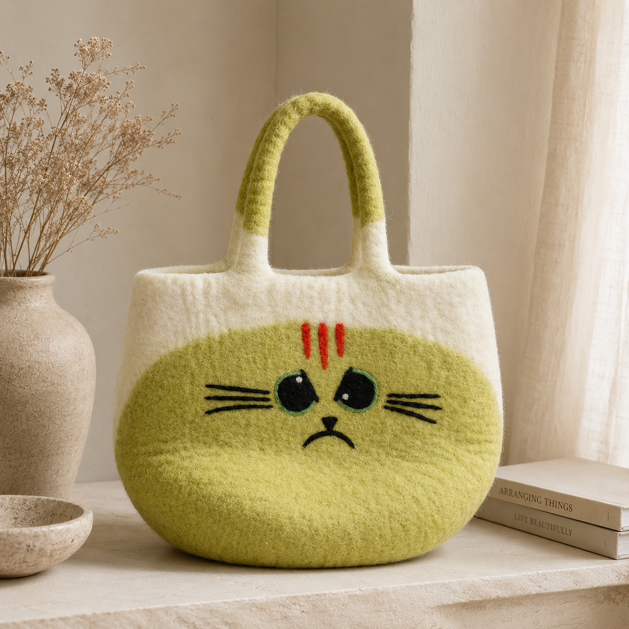 Large Grumpy Cat Felted Bag