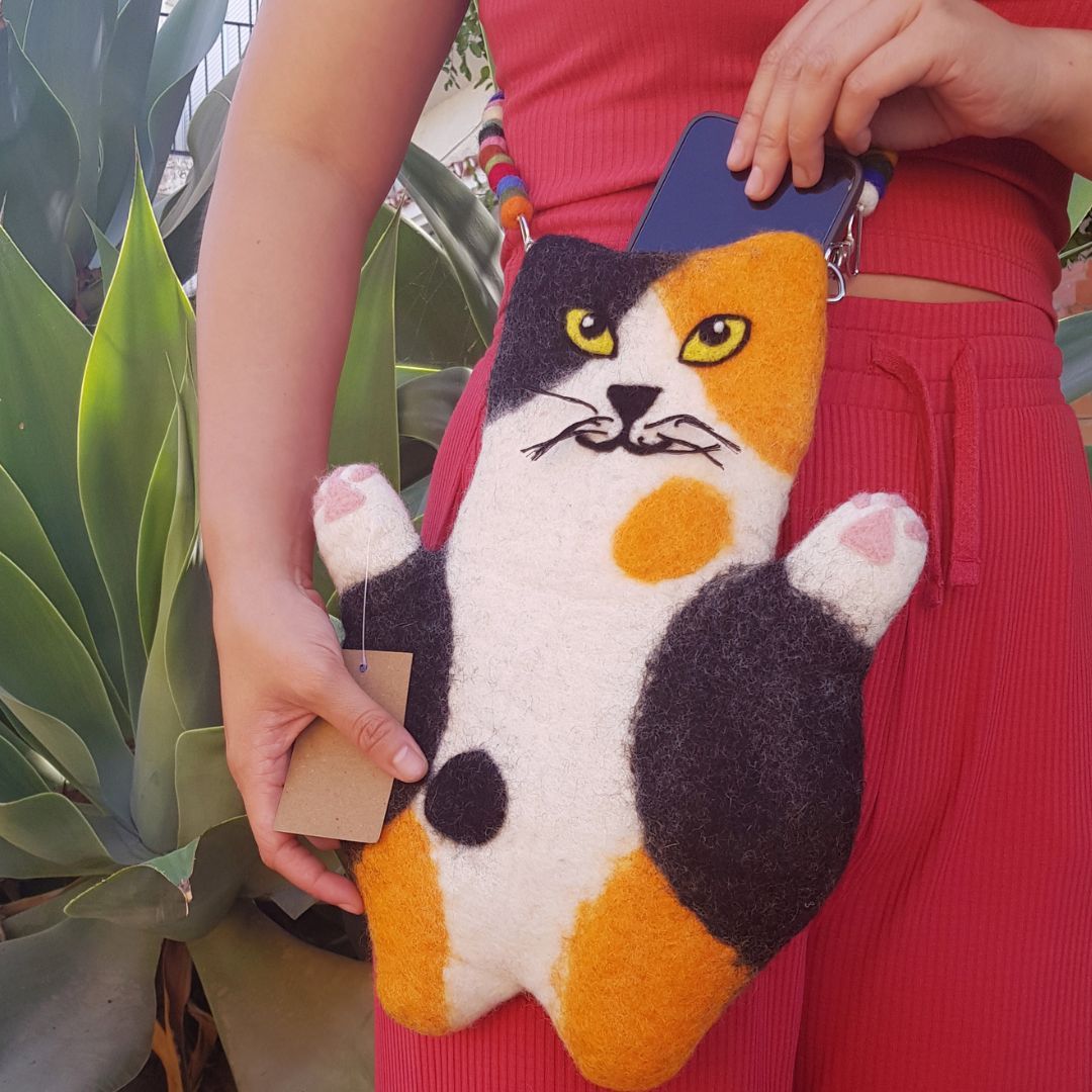 Whitney the Flat Cat Felted Bag