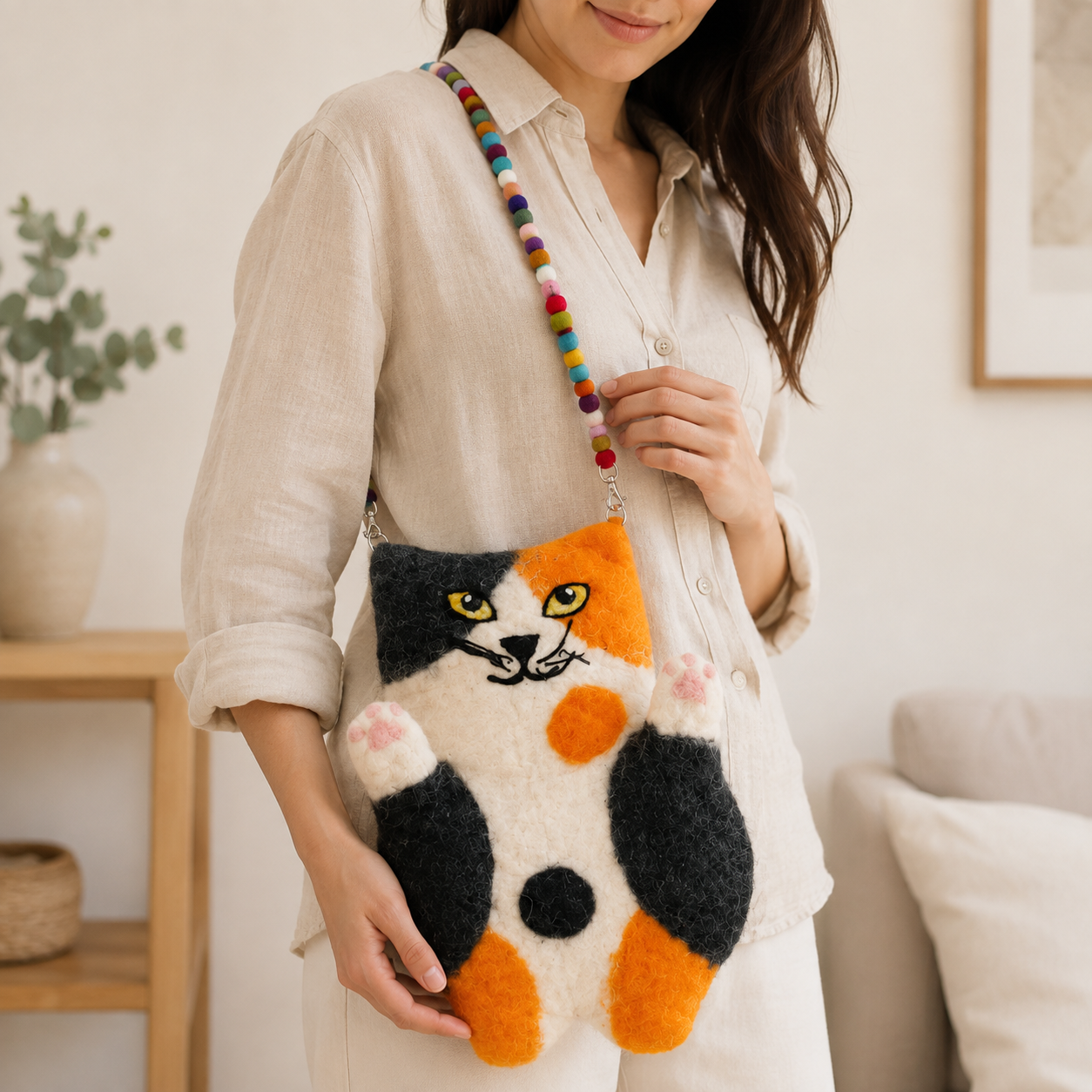 Whitney the Flat Cat Felted Bag