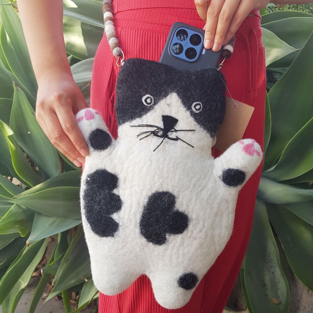 Stacy the Flat Cat Felted Bag