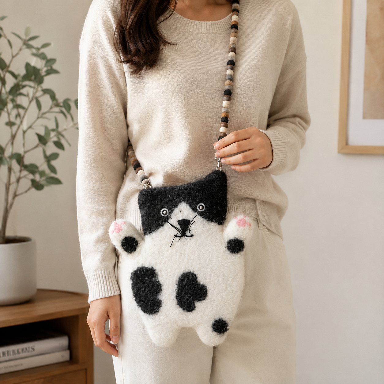 Stacy the Flat Cat Felted Bag