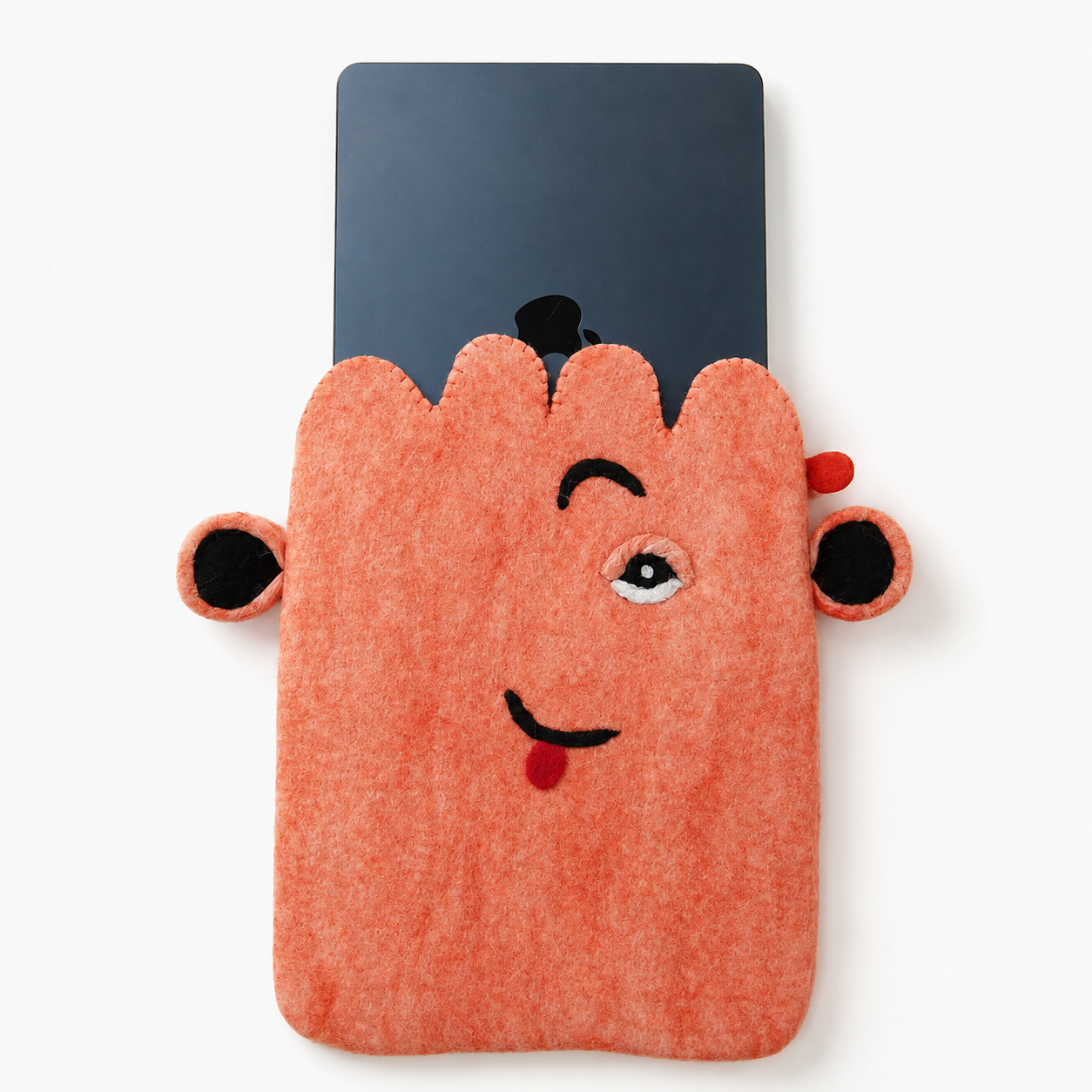 Felt Laptop Pouch (up to 14")  - Pink Cute Face