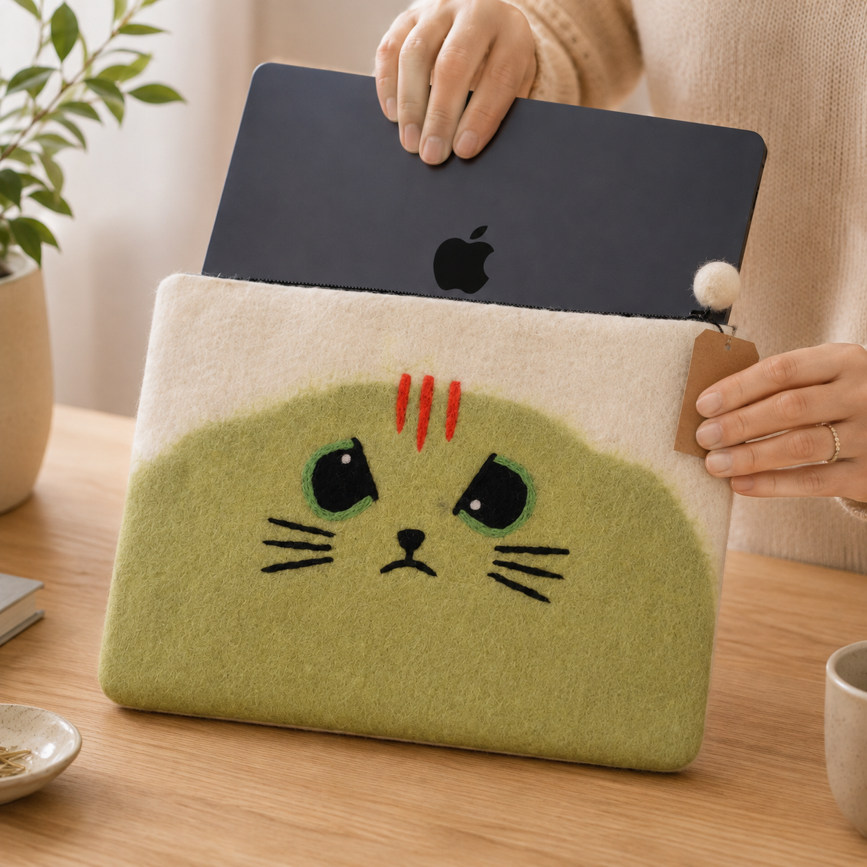 Felt Laptop Pouch (up to 14")  - Grumpy Cat