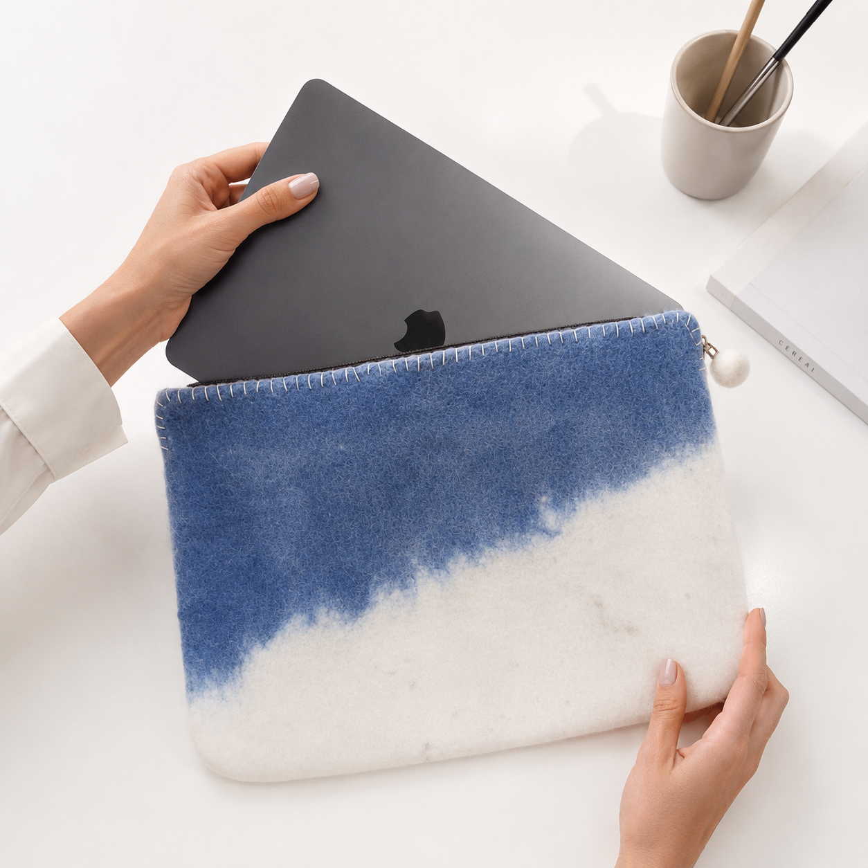 Felt Laptop Pouch (up to 14")  - Blue Horizon