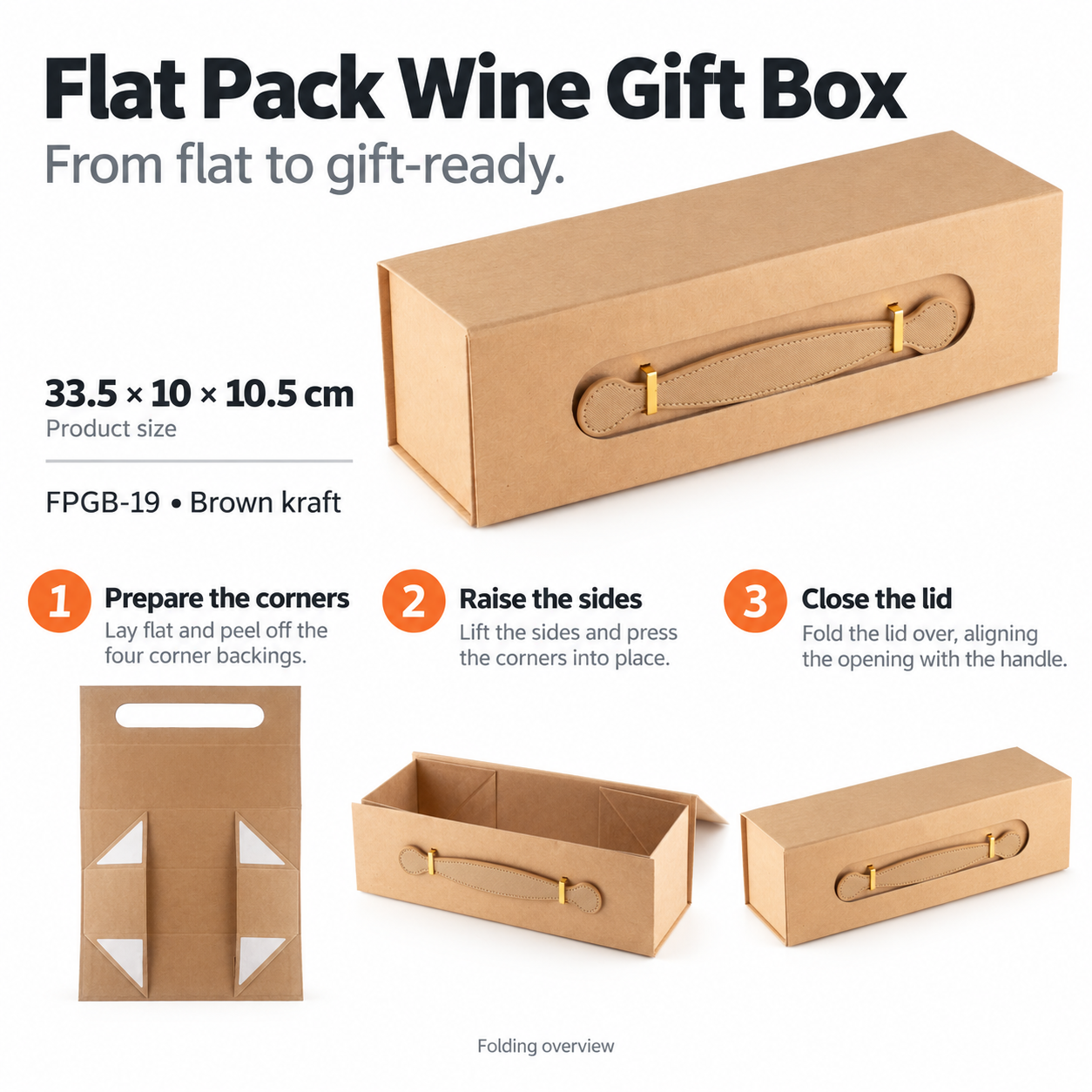 Flat Pack Gift Box - Wine Box Shape  (33.5x10x10.5cm) - White