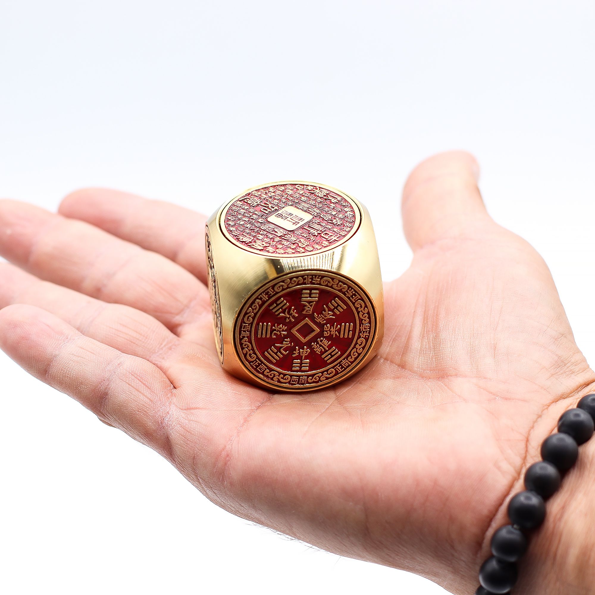 Feng Shui Fortune - Red & Brass Prosperity Cube - Flat
