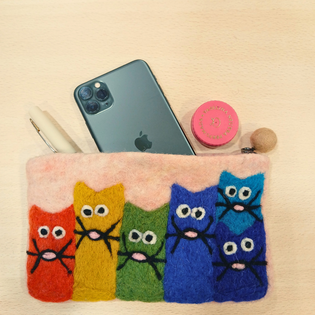 Natural Felt Zipper Pouches - Curious Cat Group
