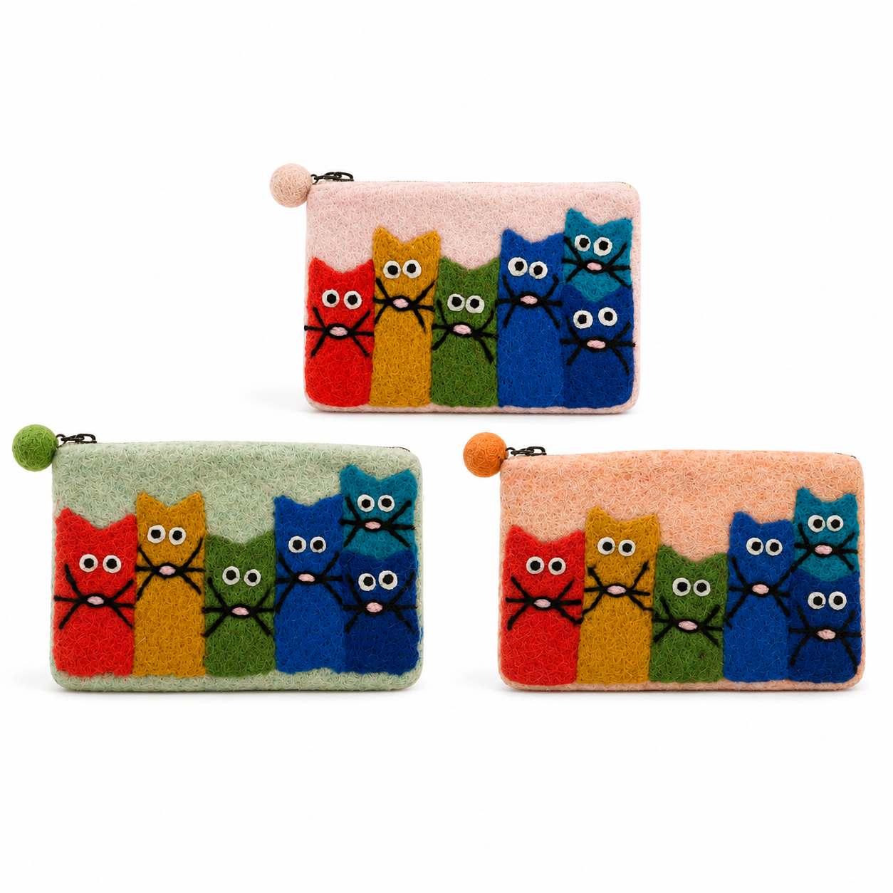 Natural Felt Zipper Pouches - Curious Cat Group