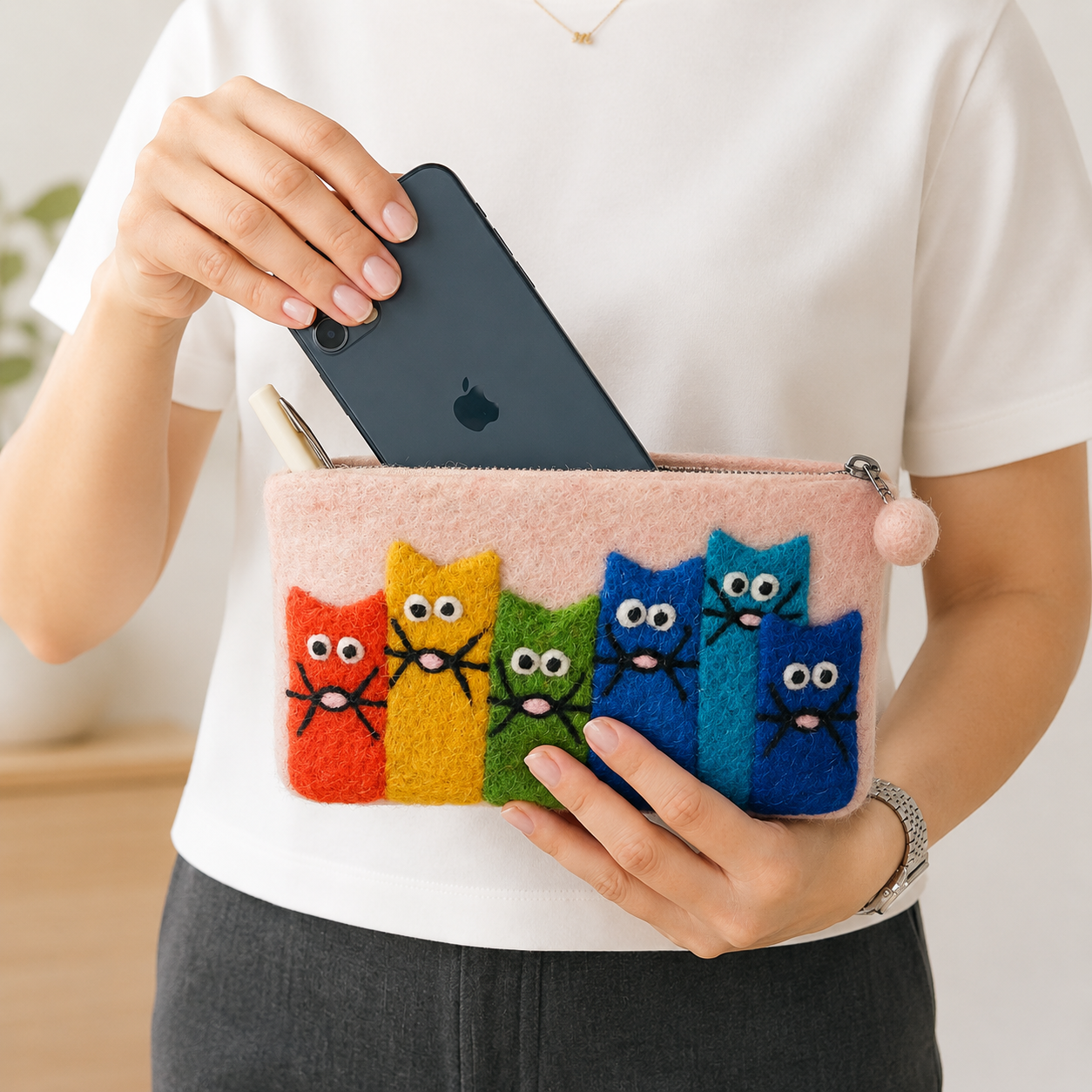 Natural Felt Zipper Pouches - Curious Cat Group