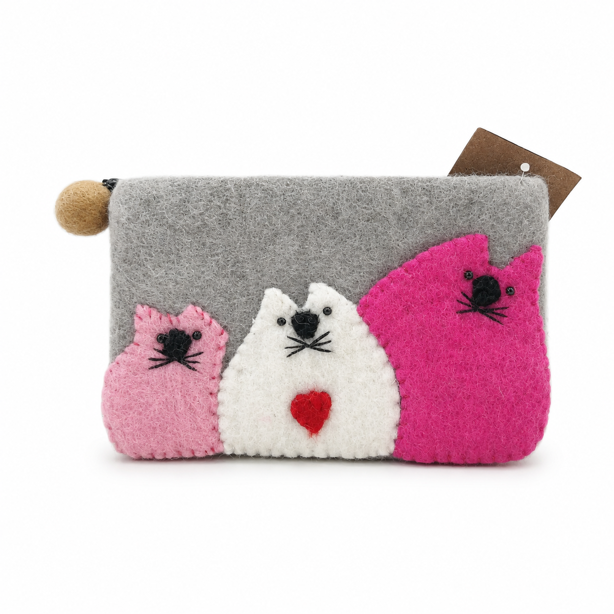 Natural Felt Zipper Pouches - Three Fat Cats