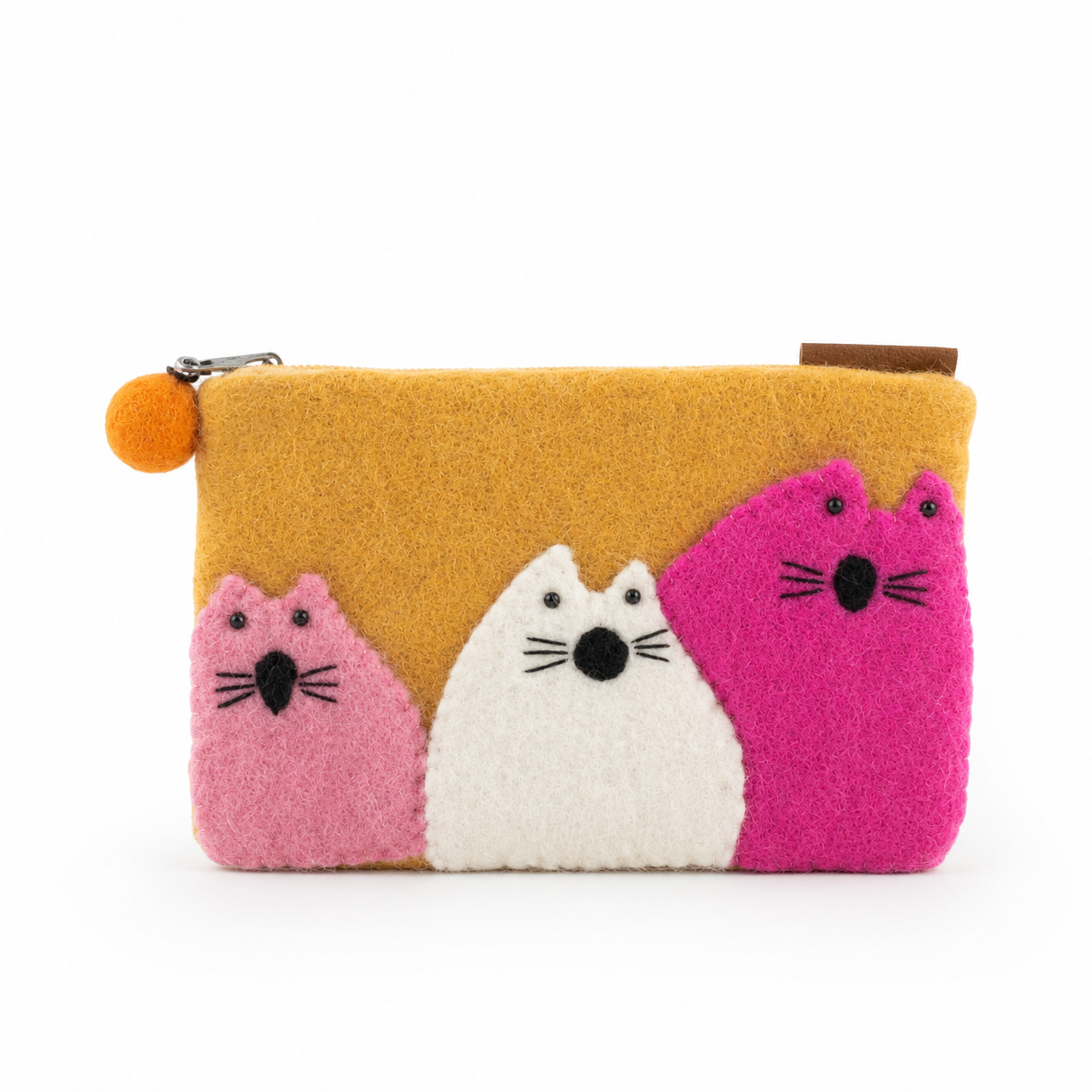 Natural Felt Zipper Pouches - Three Fat Cats