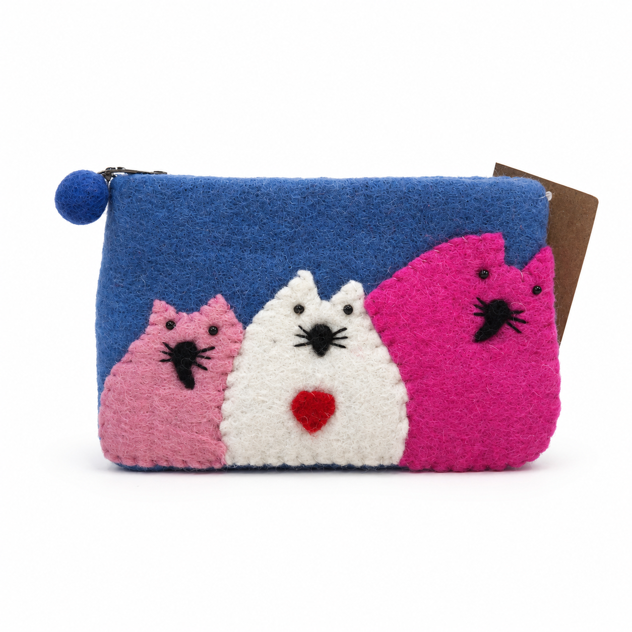 Natural Felt Zipper Pouches - Three Fat Cats