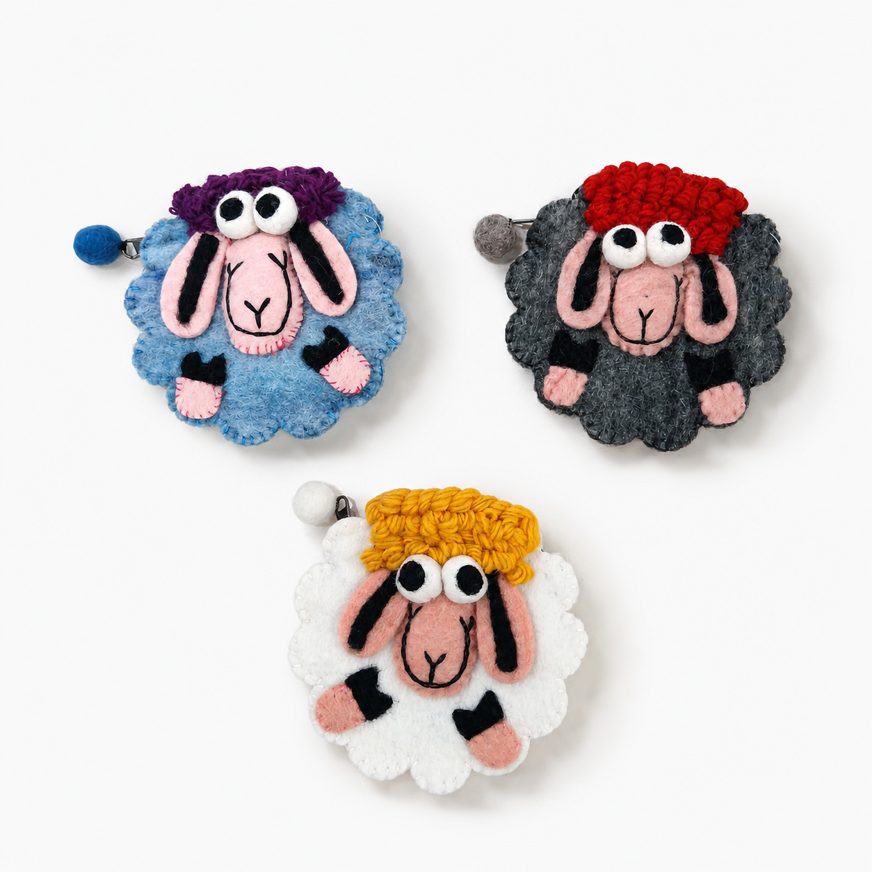 Fresh Colours Happy Sheep Felt Zipper Pouch (3 asst)