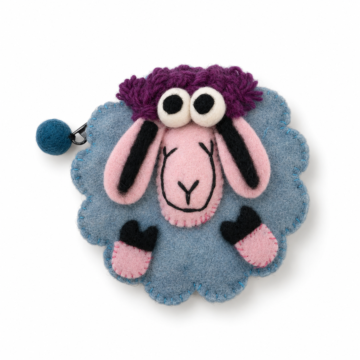 Fresh Colours Happy Sheep Felt Zipper Pouch (3 asst)