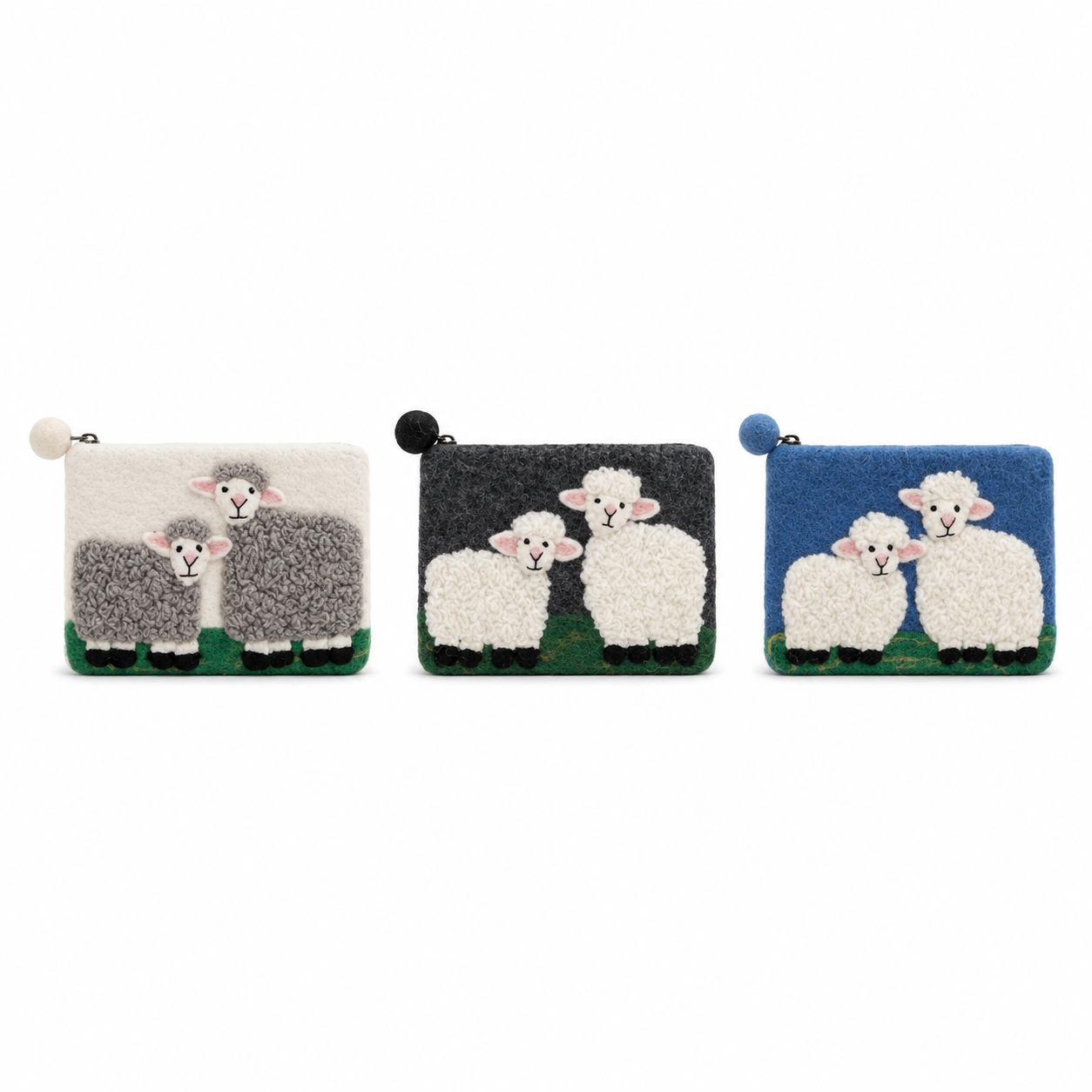 Countryside Classic Sheep Felt Zipper Pouch (3 asst)