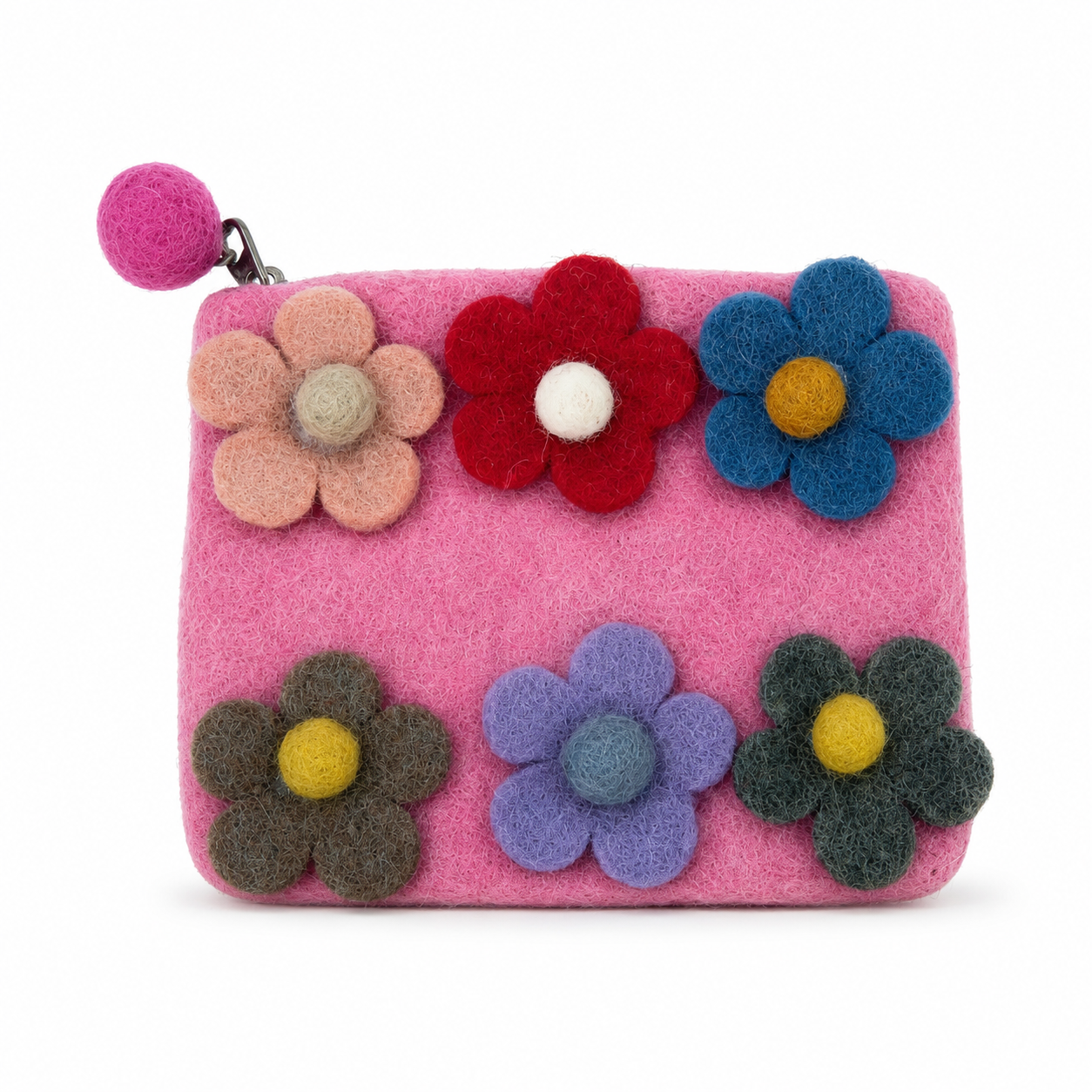 Natural Felt Zipper Pouches - Six Flowers