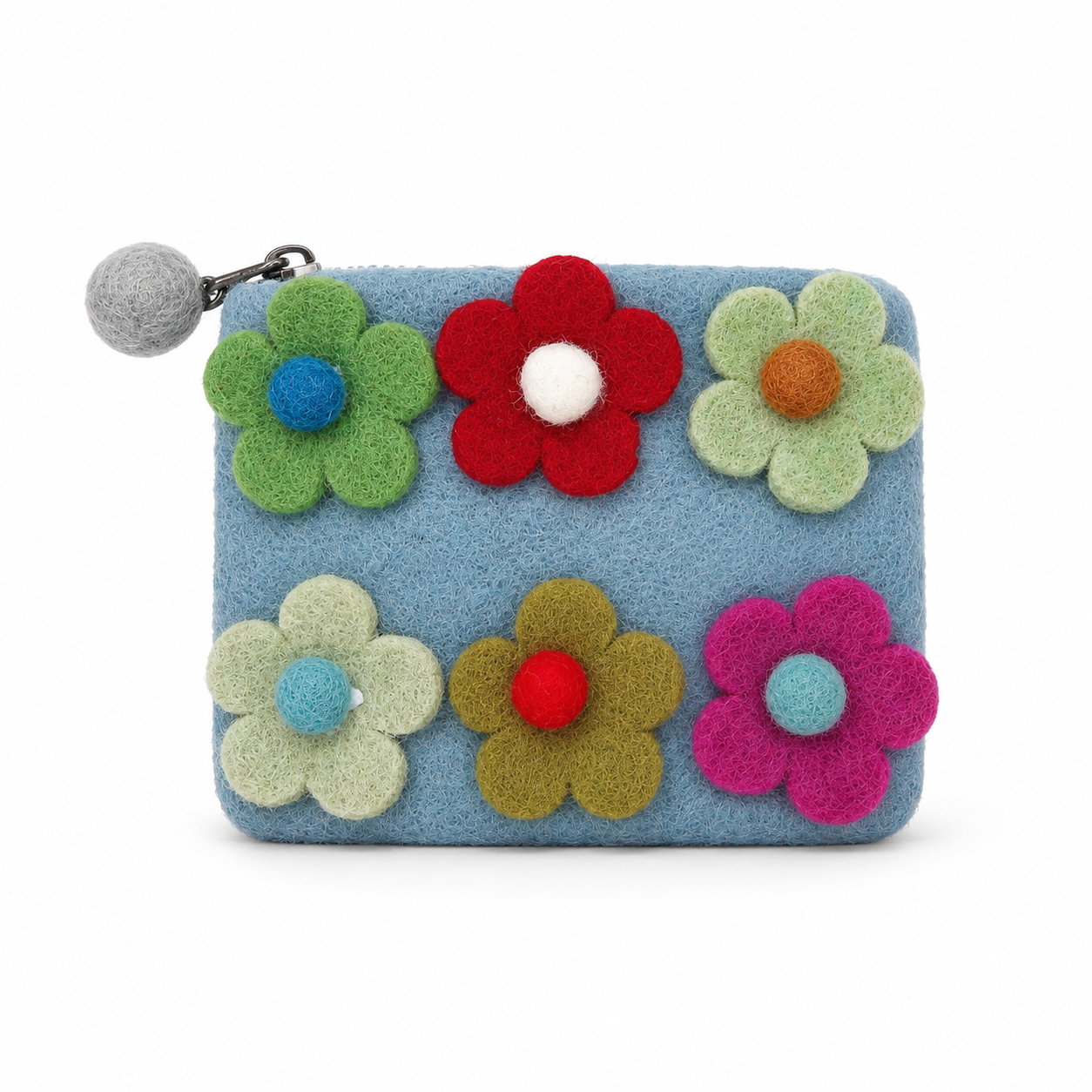 Natural Felt Zipper Pouches - Six Flowers