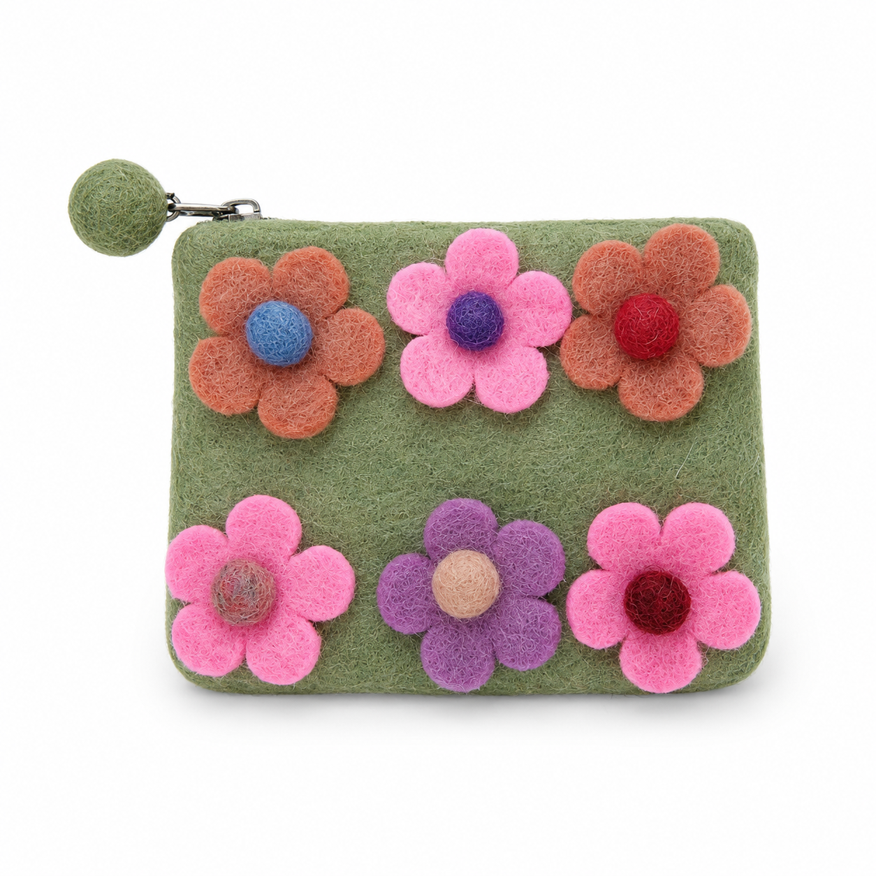 Natural Felt Zipper Pouches - Six Flowers