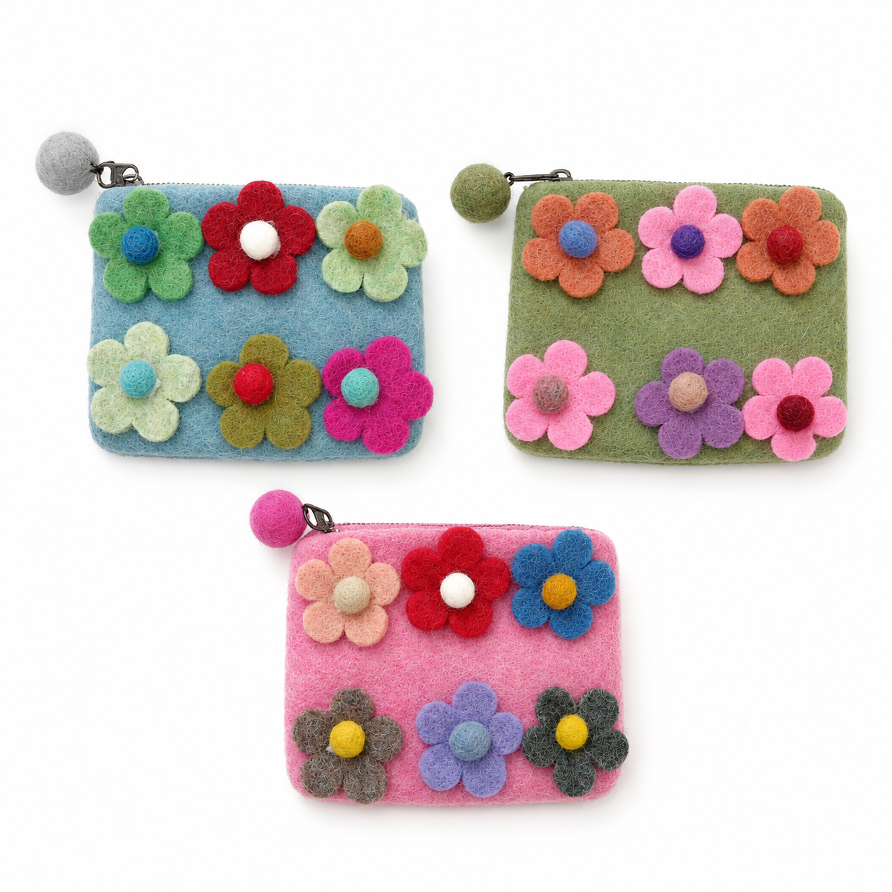 Natural Felt Zipper Pouches - Six Flowers