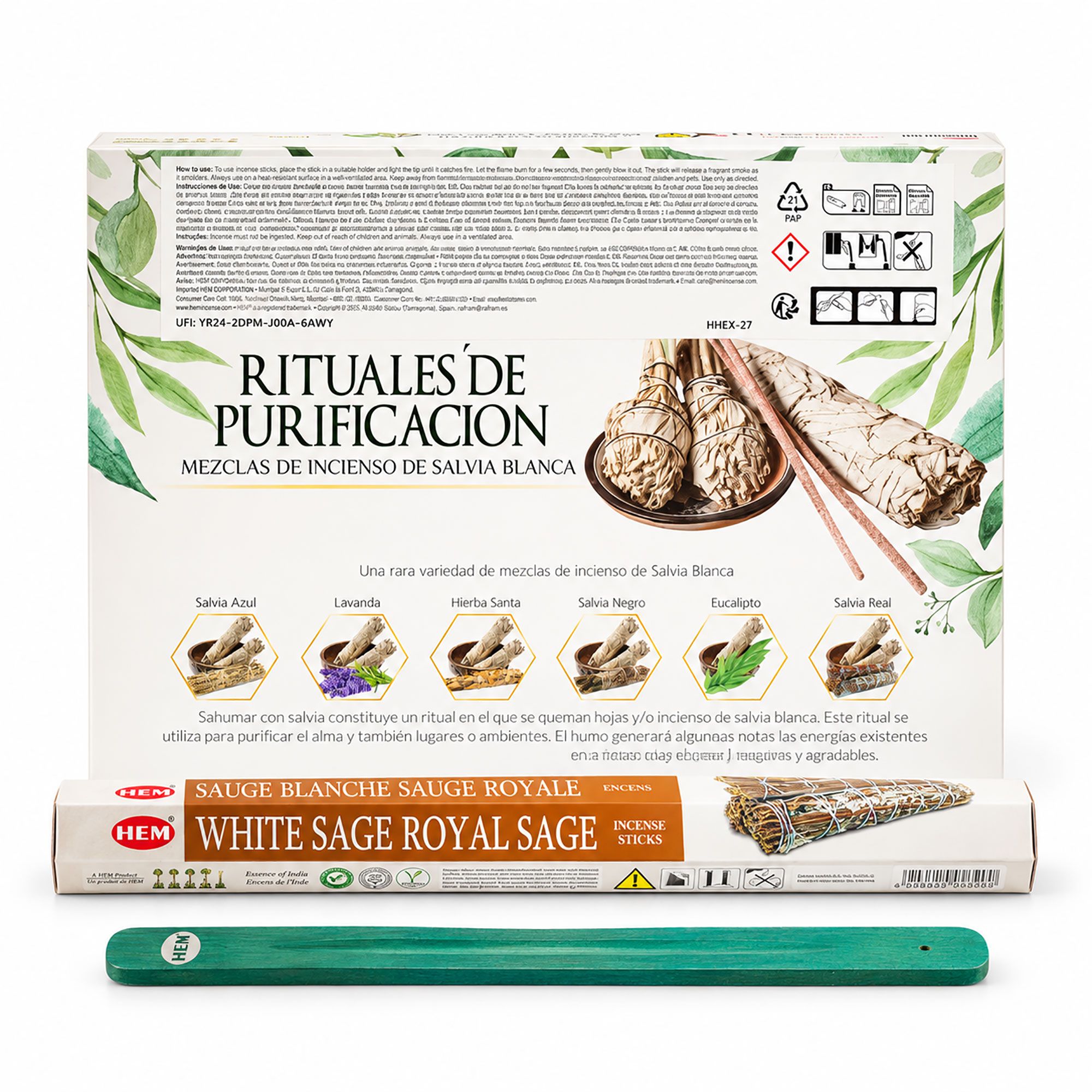 HEM Hexagonal Incense - White Sage Collection & Ashcatcher (asst pack 6)
