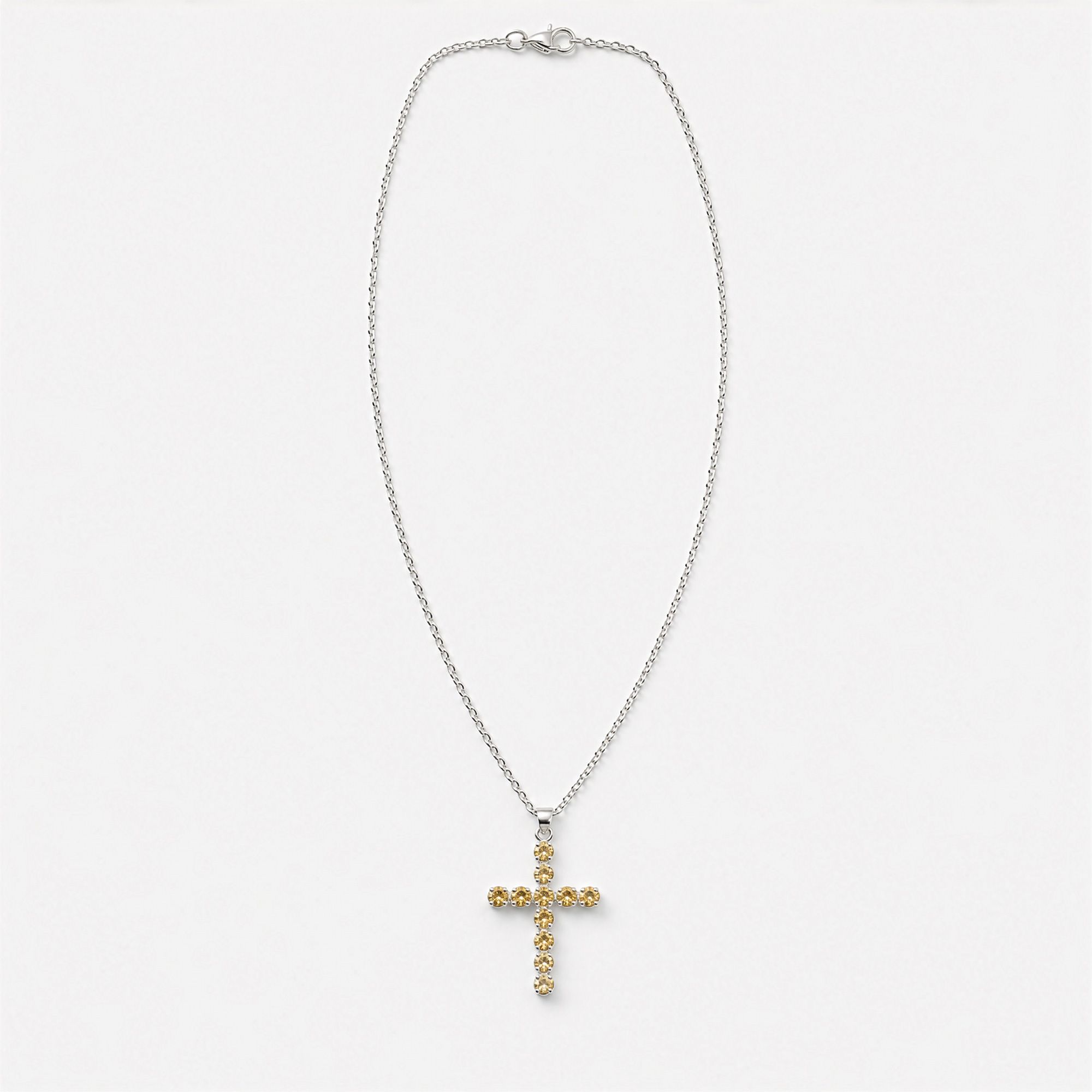 Indian Devotional Pendant - Silver Plated (45cm Chain)- Citrine Crucifix