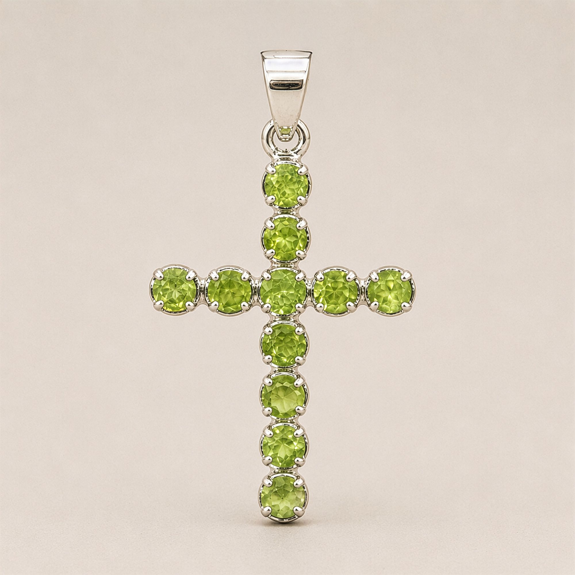 Indian Devotional Pendant - Silver Plated (45cm Chain)- Peridot Crucifix