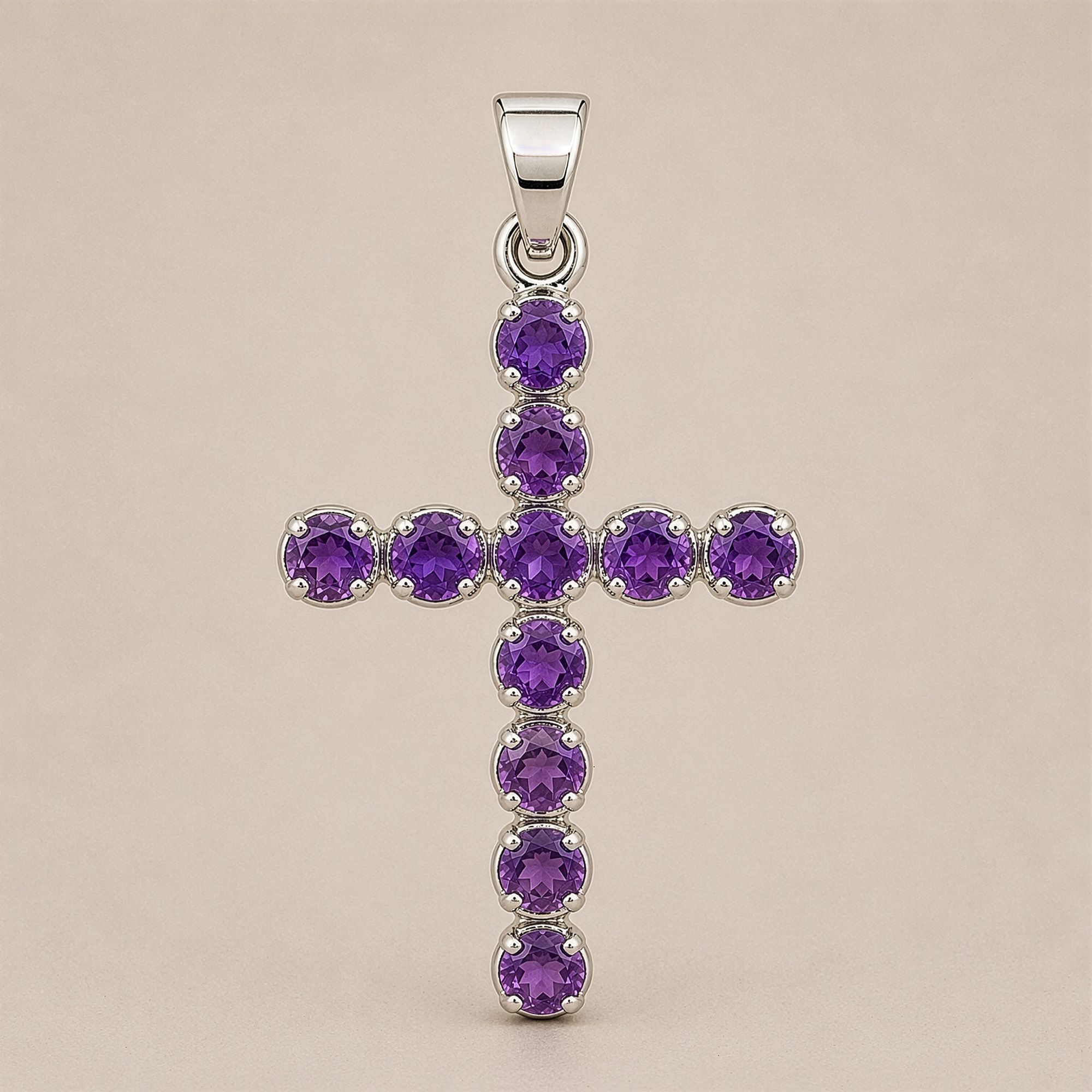 Indian Devotional Pendant - Silver Plated (45cm Chain)- Amethyst Crucifix