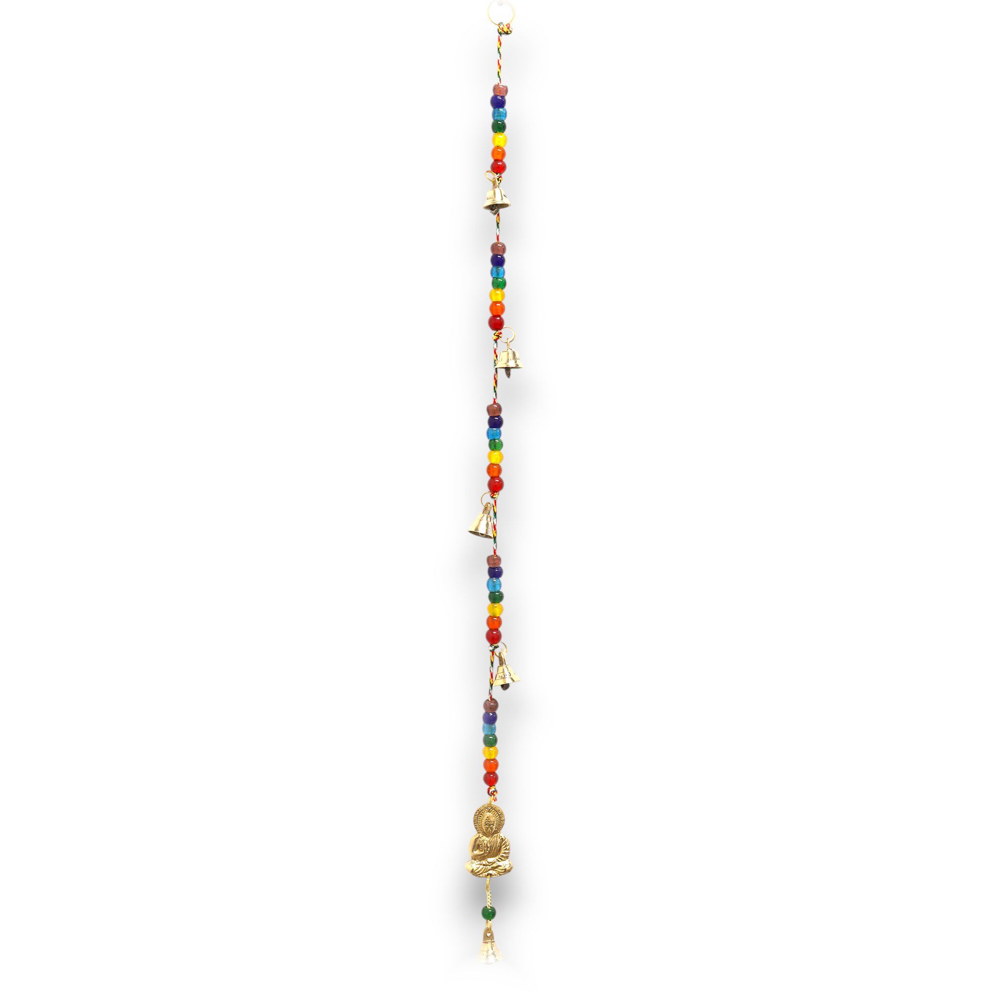 Indian Chimes - Brass Buddha with Chakra Beads String Bells 53cm