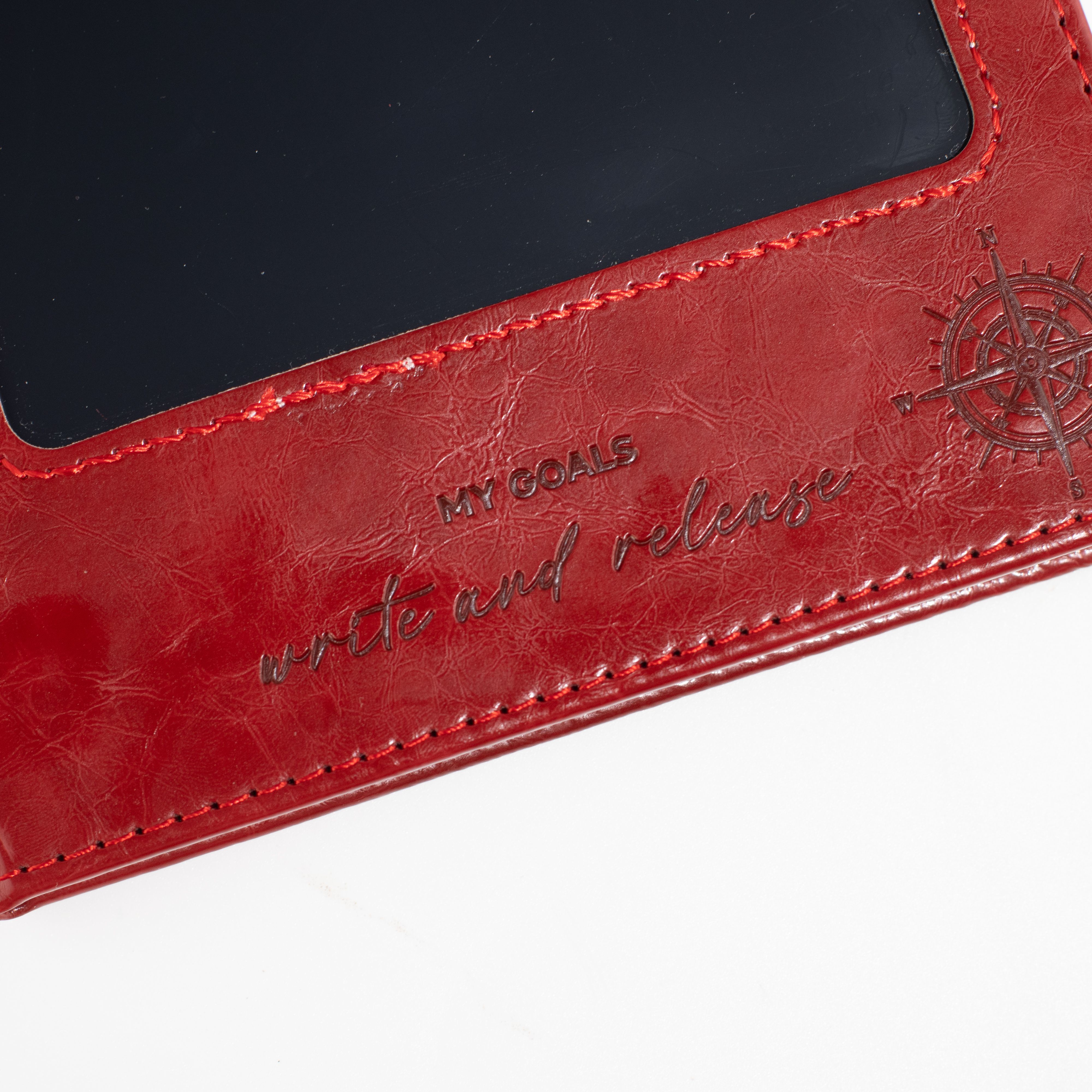 A5 Intention Note Book - LCD Wipe Screen - Red Leather Effect - 80 Leafs