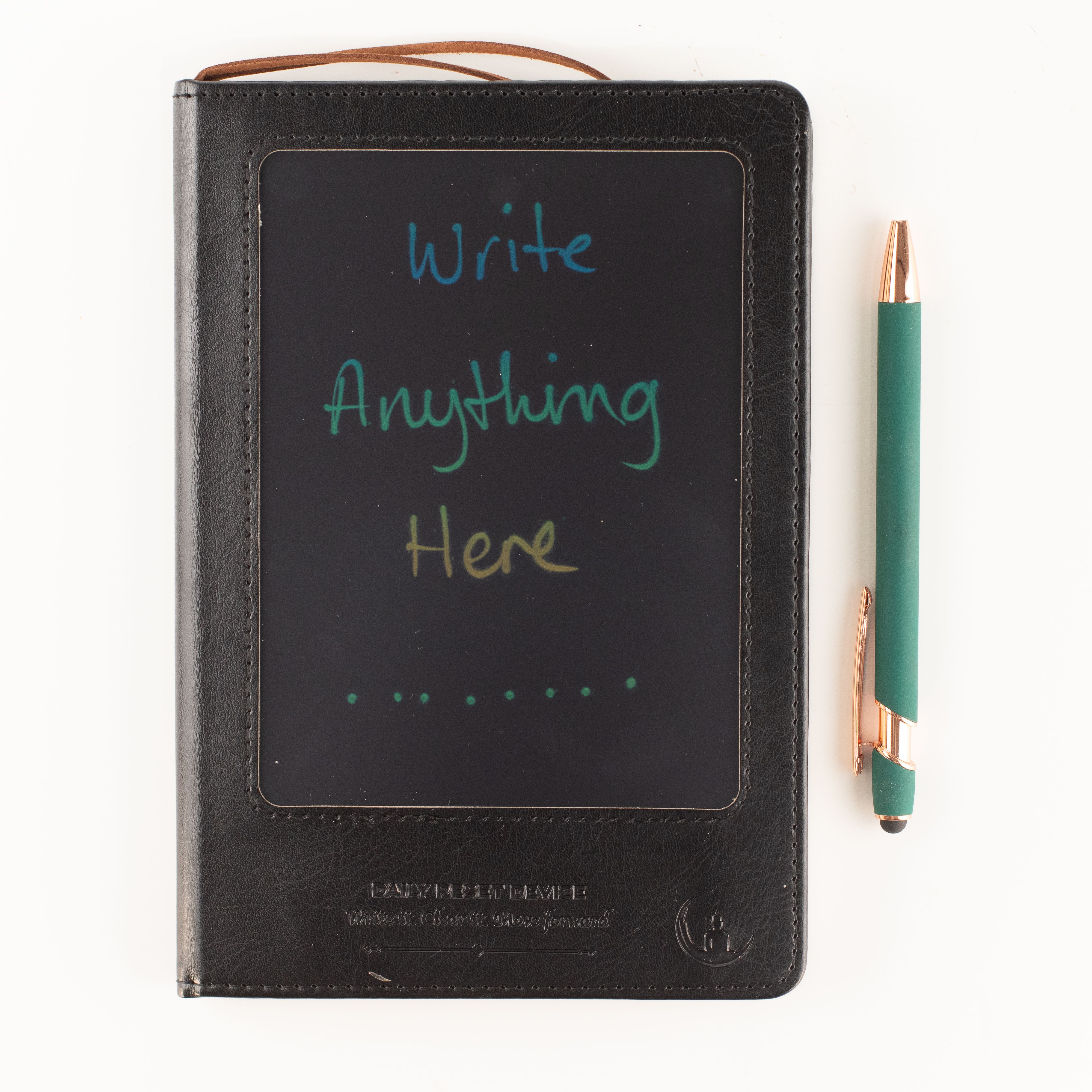 A5 Intention Note Book - LCD Wipe Screen - Black Leather Effect - 80 Leafs
