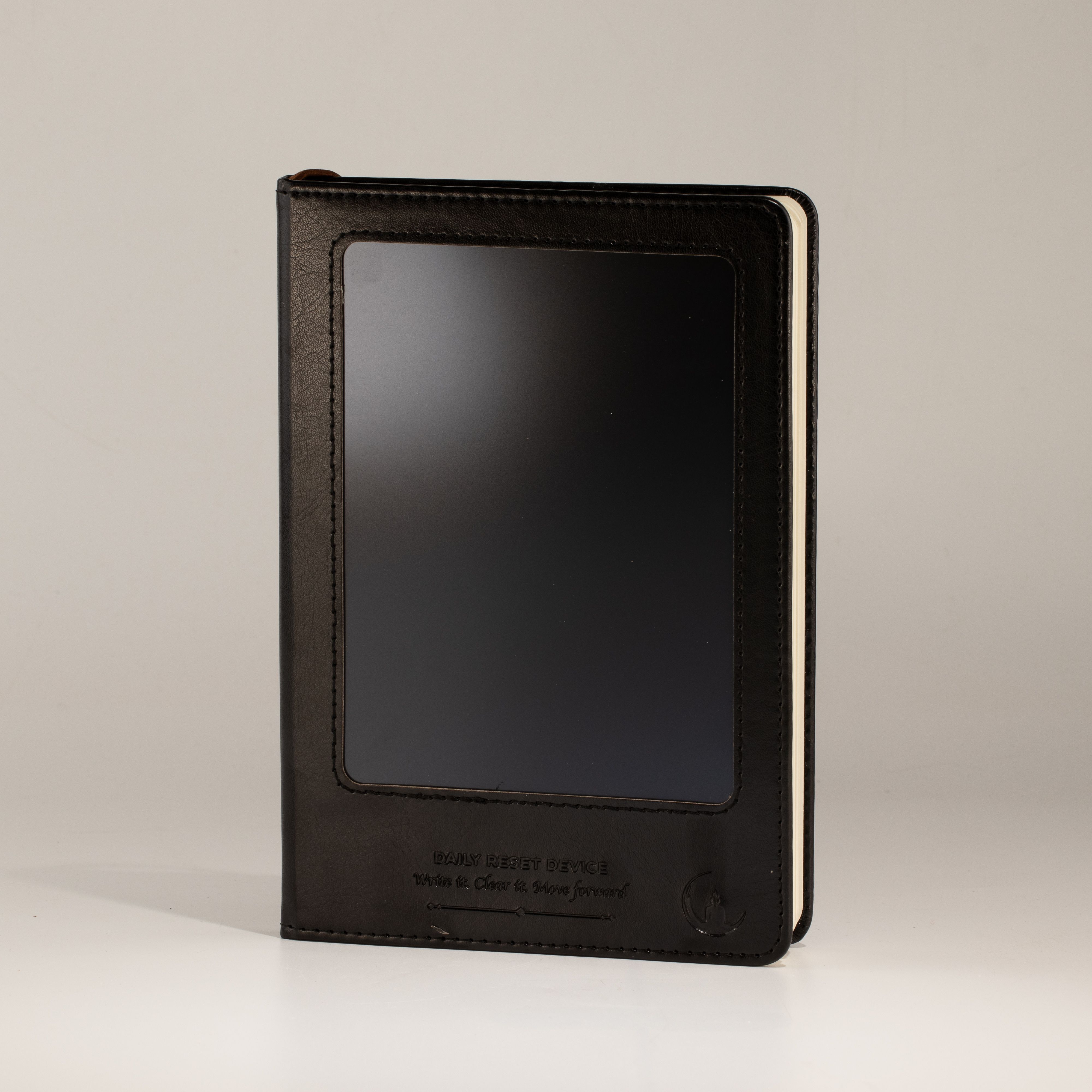 A5 Intention Note Book - LCD Wipe Screen - Black Leather Effect - 80 Leafs