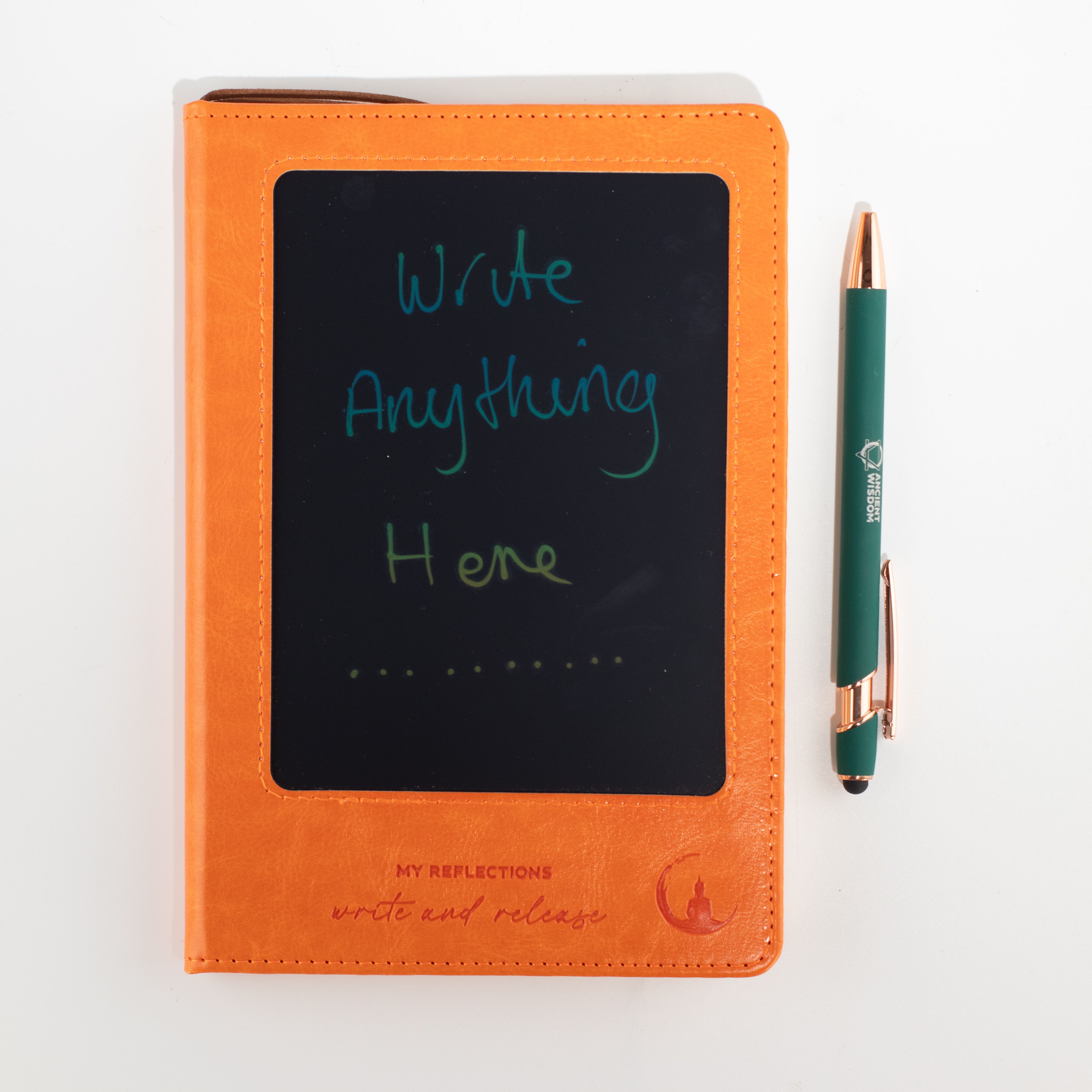 A5 Intention Note Book - LCD Wipe Screen - Orange Leather Effect - 80 Leafs