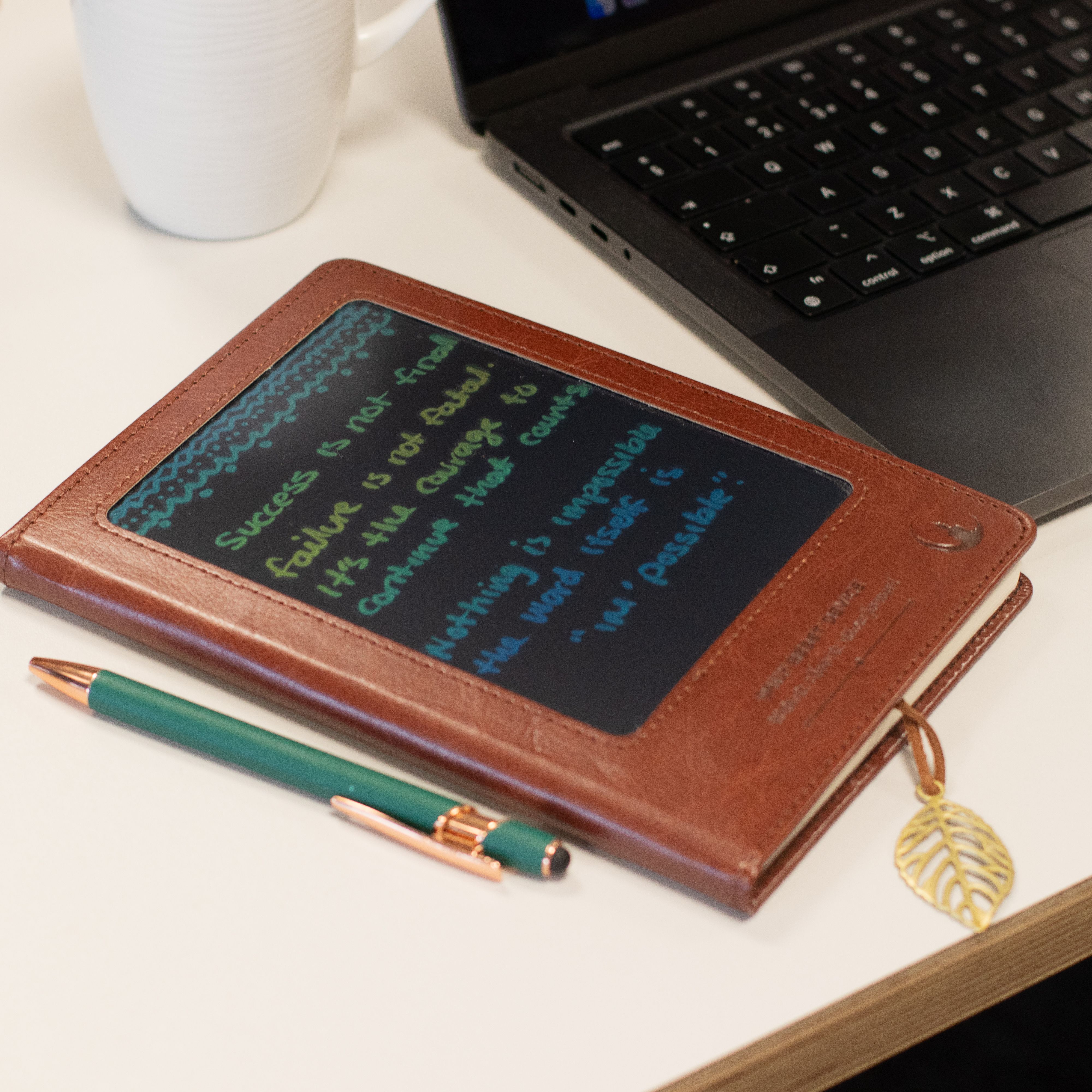 A5 Intention Note Book - LCD Wipe Screen - Orange Leather Effect - 80 Leafs