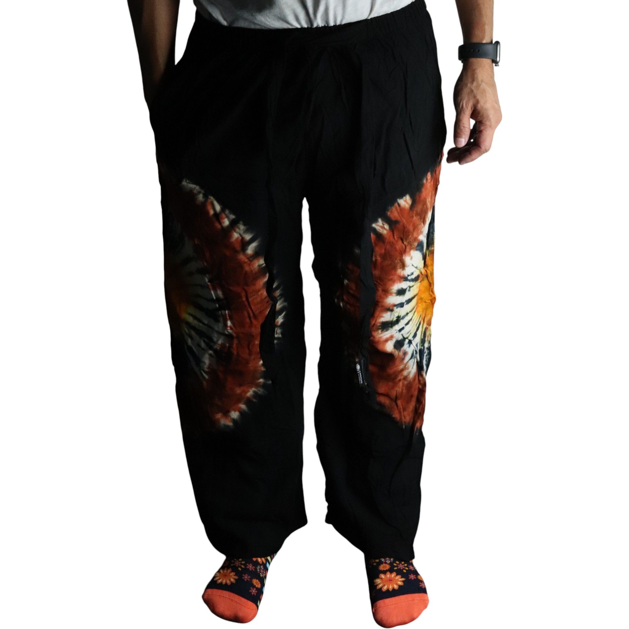 Japanese Style Lounge Pants - Black Chocolate & Orange - L