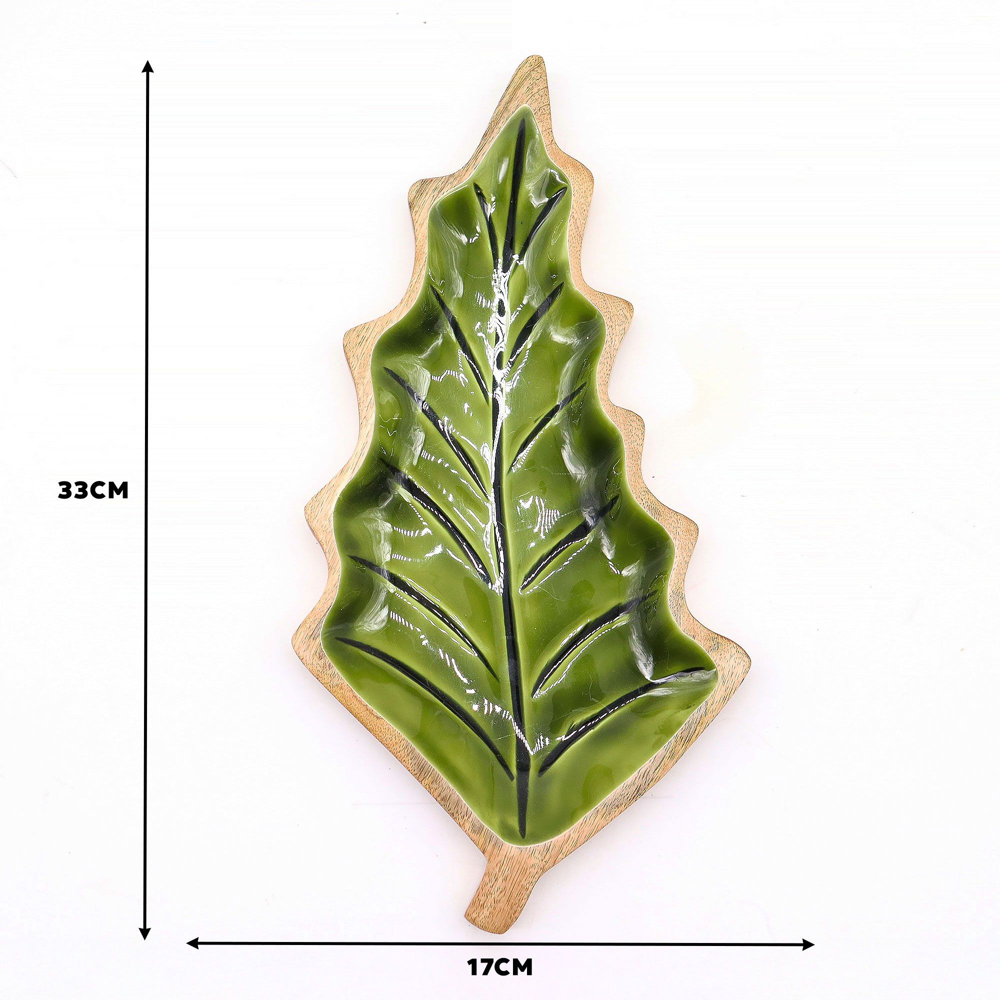 Lost in the Forrest -  Enamel Leaf Wooden Bowl - 33x17cm