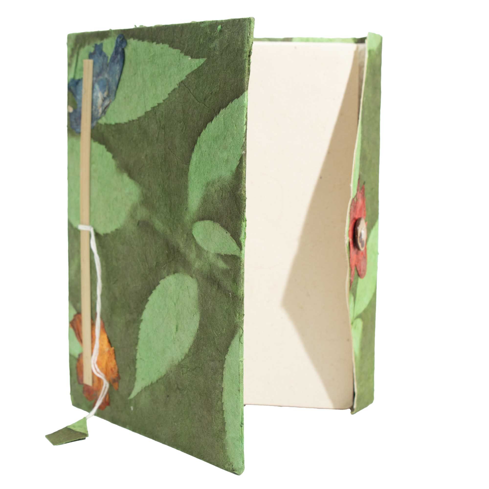 Lokta Bold Floral Notebook – Large (21x15cm) – 45 Leaves – Includes Bookmark – Moss Green