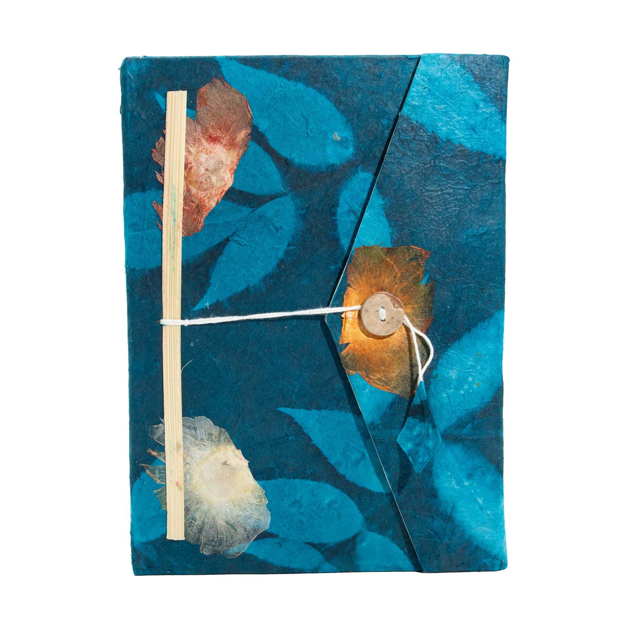 Lokta Bold Floral Notebook – Large (21x15cm) – 45 Leaves – Includes Bookmark – Midnight Blue