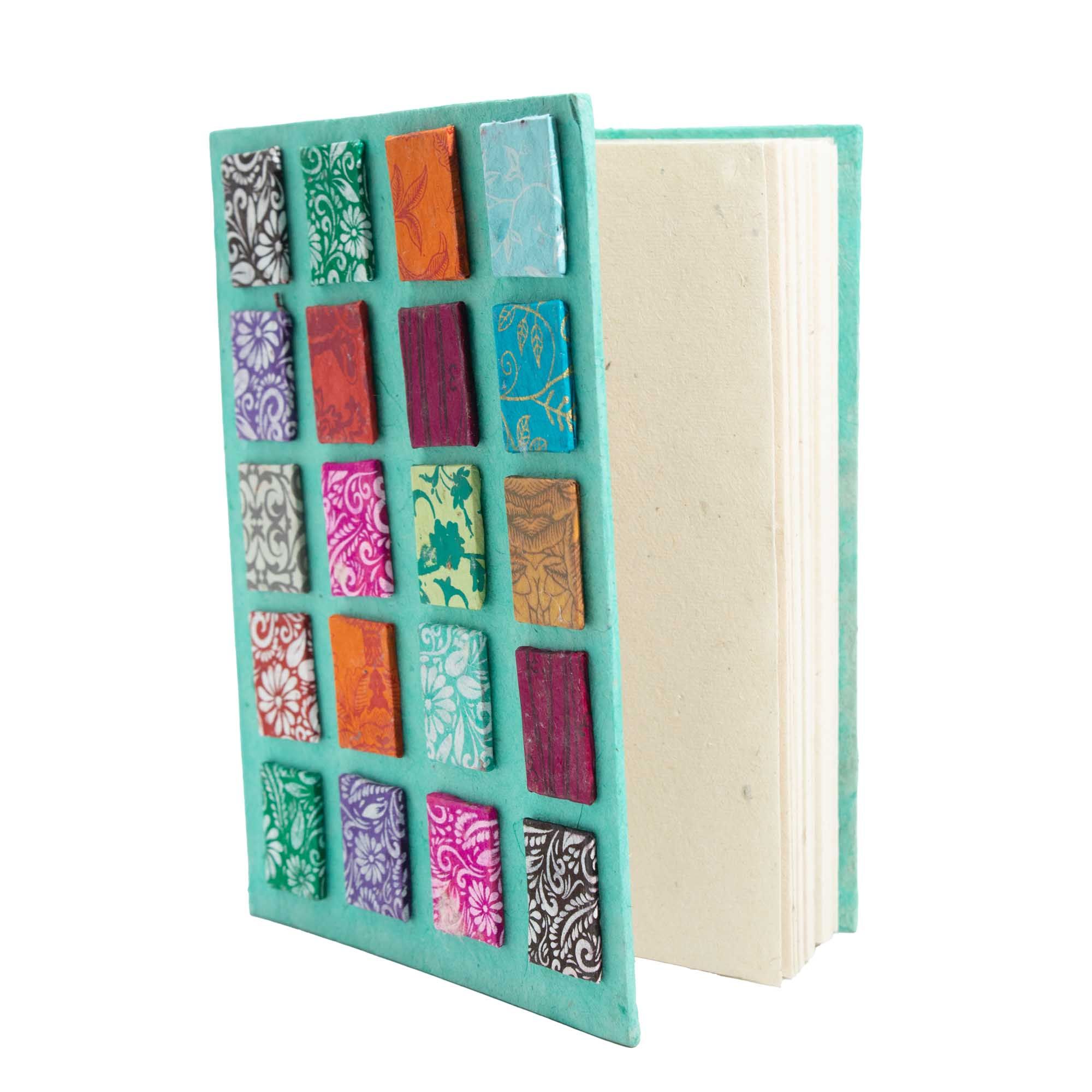 Lokta Mini Tiles Notebook – Large (21x15cm) – 45 Leaves – Includes Bookmark – Teal