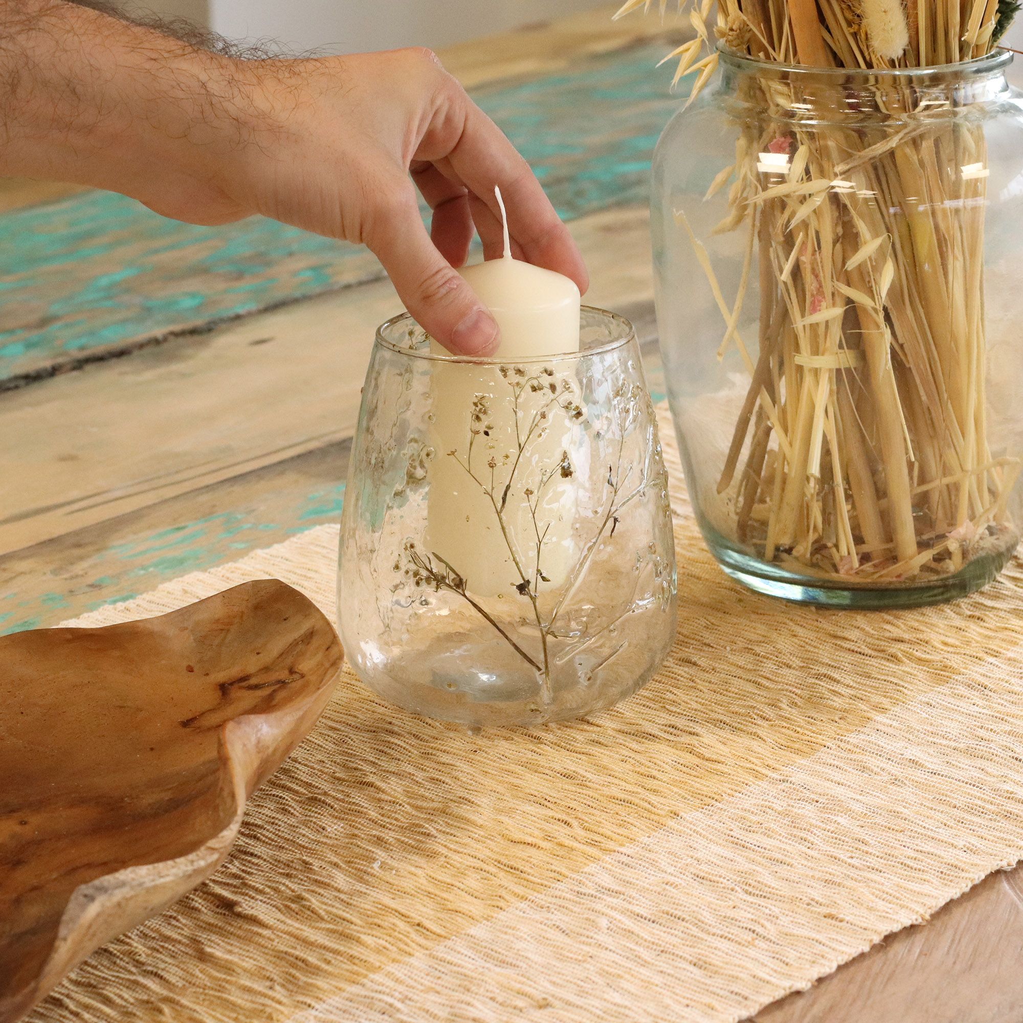Natural Floral Glass - Vase Candle Holder - Margarita  - (12x11cm)
